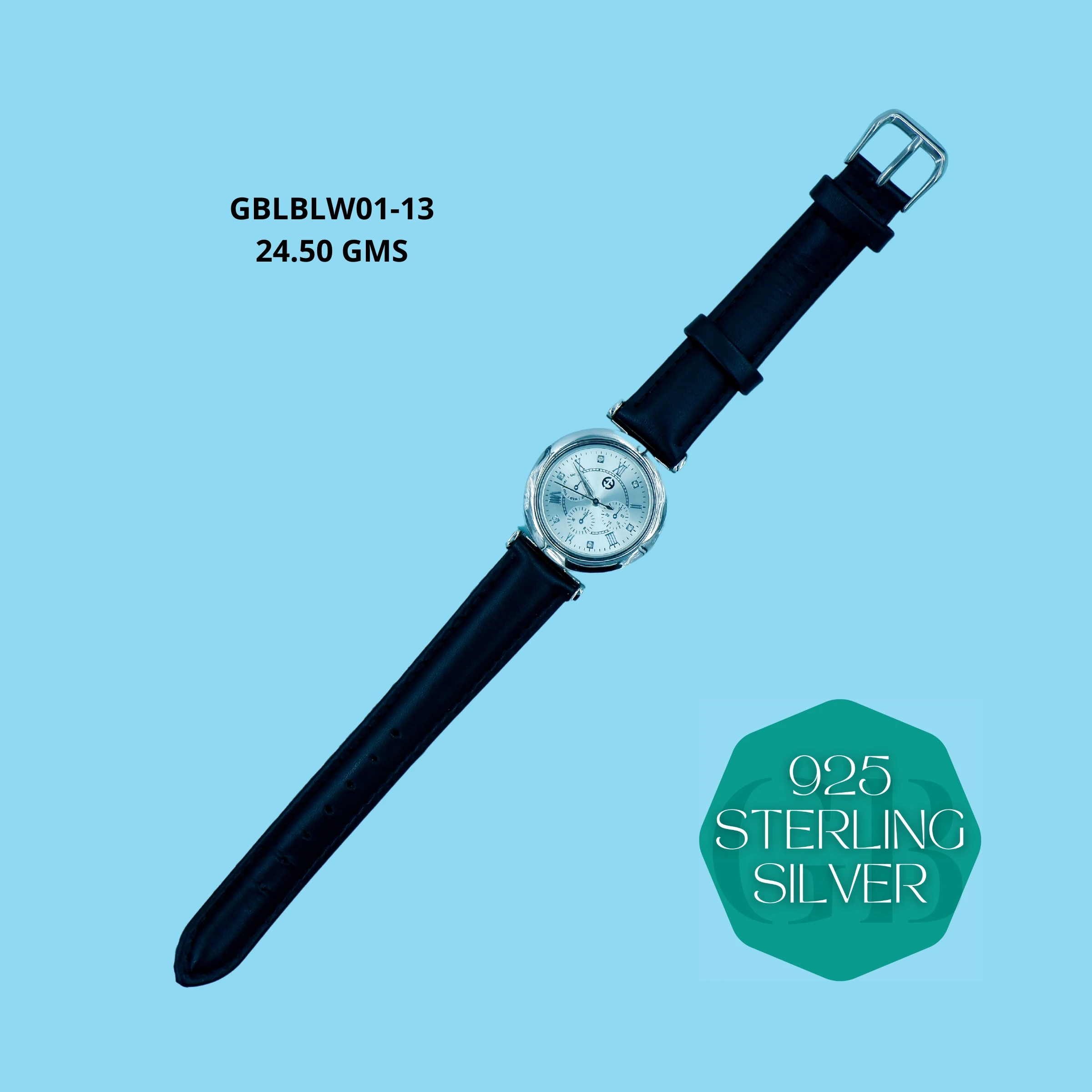 LEATHER BELT WATCHES - Premium 925 Silver Jewellery - SKU: GB-145-008 - Hyderabad Silver Importers