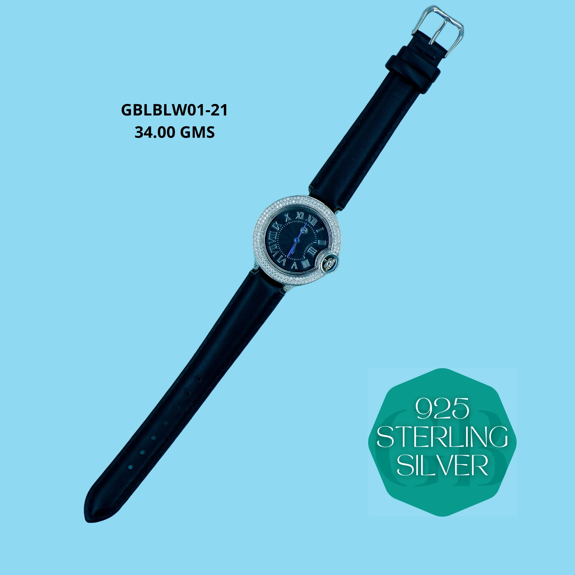 LEATHER BELT WATCHES - Premium 925 Silver Jewellery - SKU: GB-145-013 - Hyderabad Silver Importers