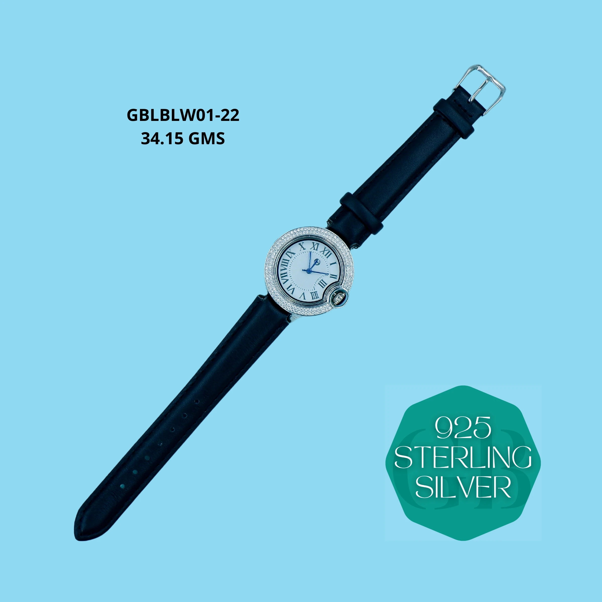 LEATHER BELT WATCHES - Premium 925 Silver Jewellery - SKU: GB-145-014 - Hyderabad Silver Importers