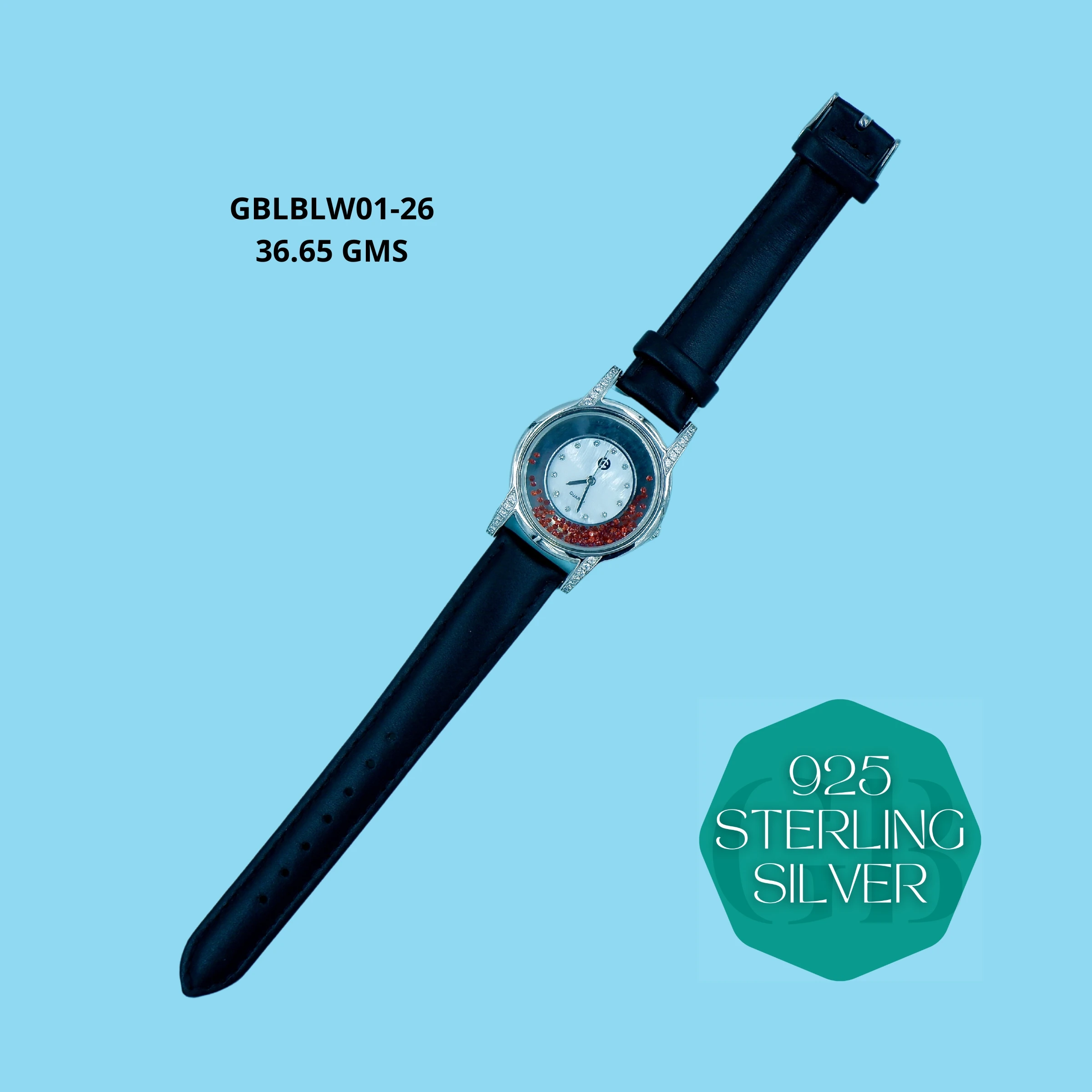 LEATHER BELT WATCHES - Premium 925 Silver Jewellery - SKU: GB-145-016 - Hyderabad Silver Importers