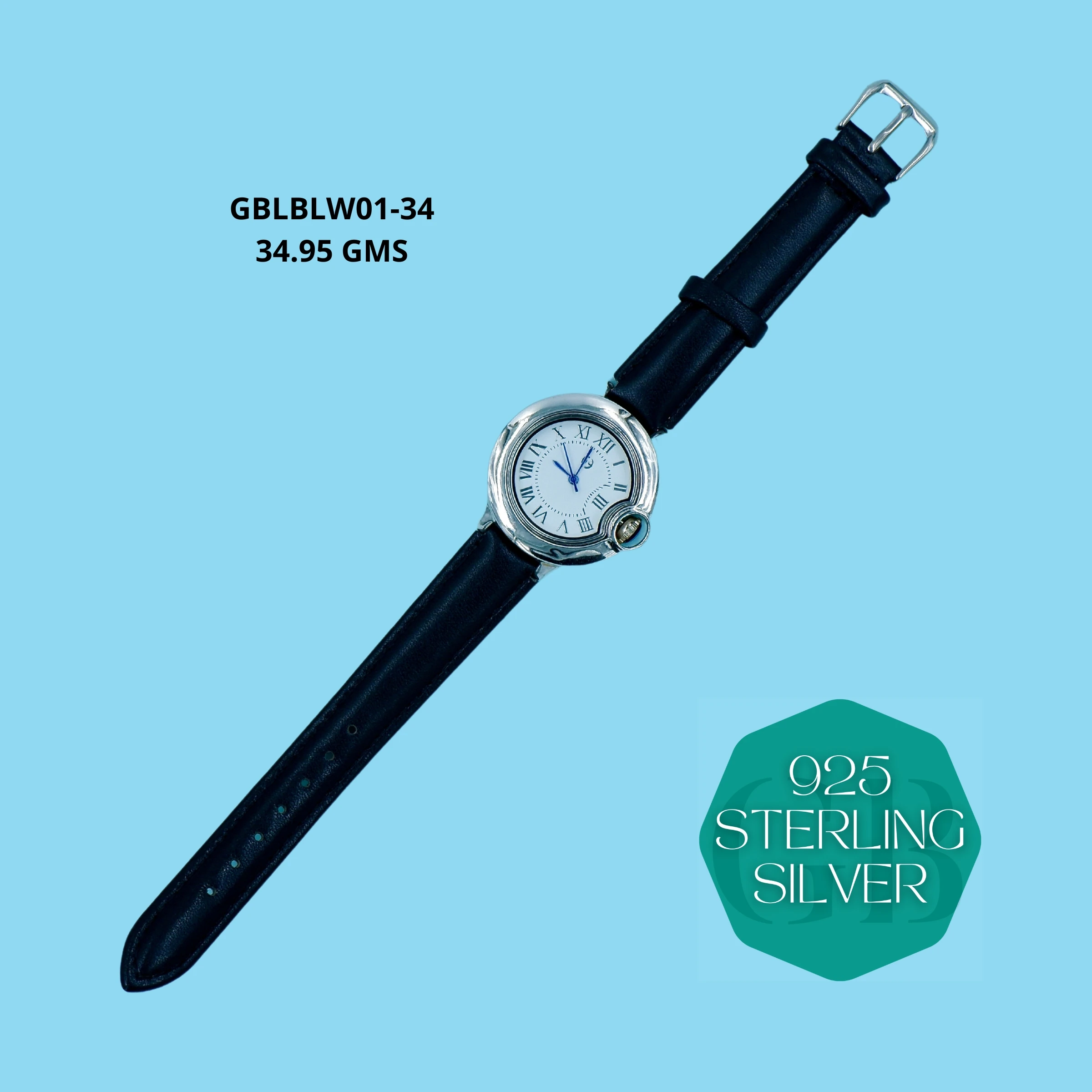 LEATHER BELT WATCHES - Premium 925 Silver Jewellery - SKU: GB-145-020 - Hyderabad Silver Importers