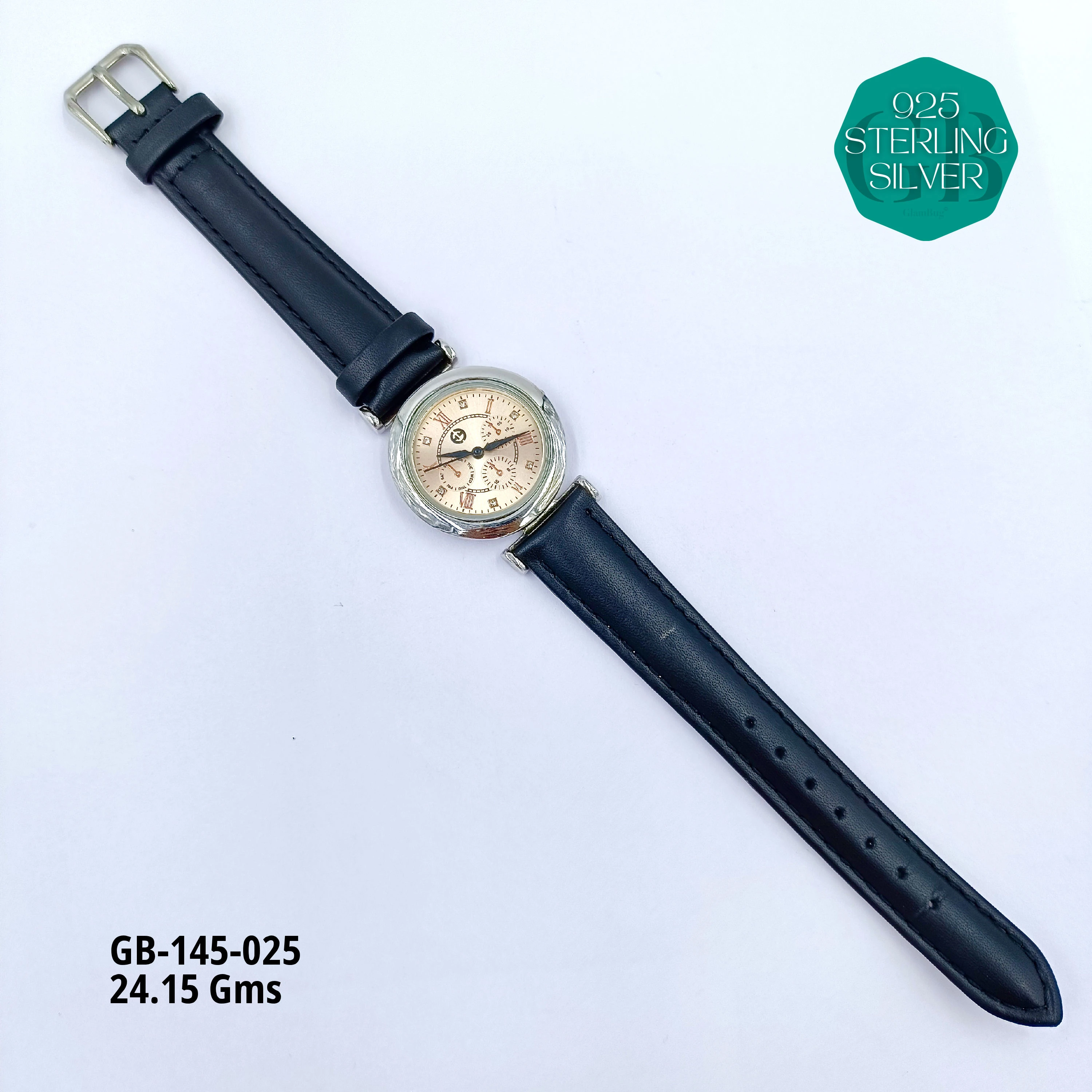 LEATHER BELT WATCHES - Premium 925 Silver Jewellery - SKU: GB-145-025 - Hyderabad Silver Importers
