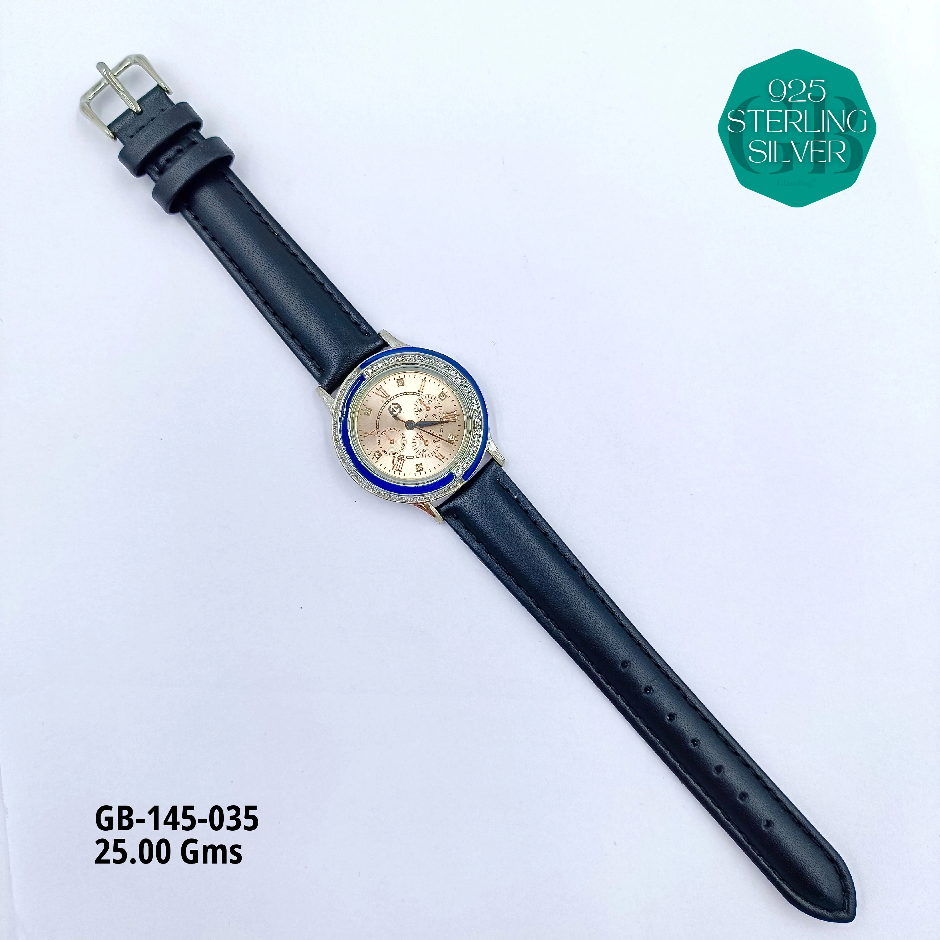 LEATHER BELT WATCHES - Premium 925 Silver Jewellery - SKU: GB-145-035 - Hyderabad Silver Importers