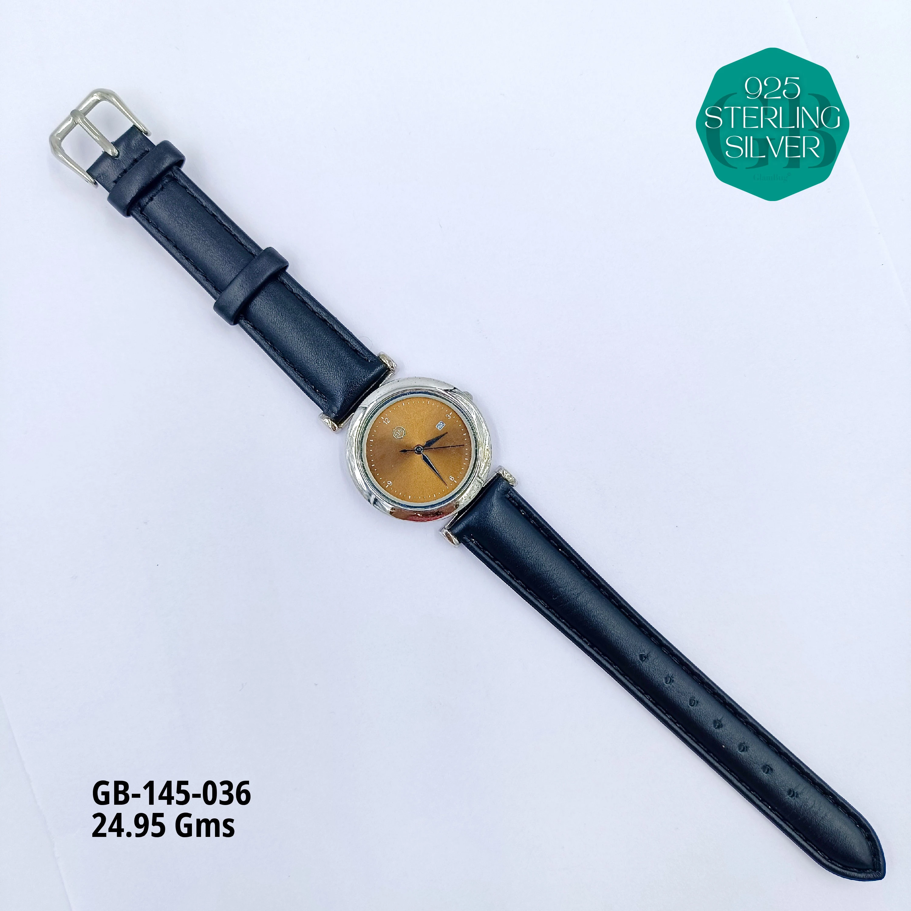 LEATHER BELT WATCHES - Premium 925 Silver Jewellery - SKU: GB-145-036 - Hyderabad Silver Importers