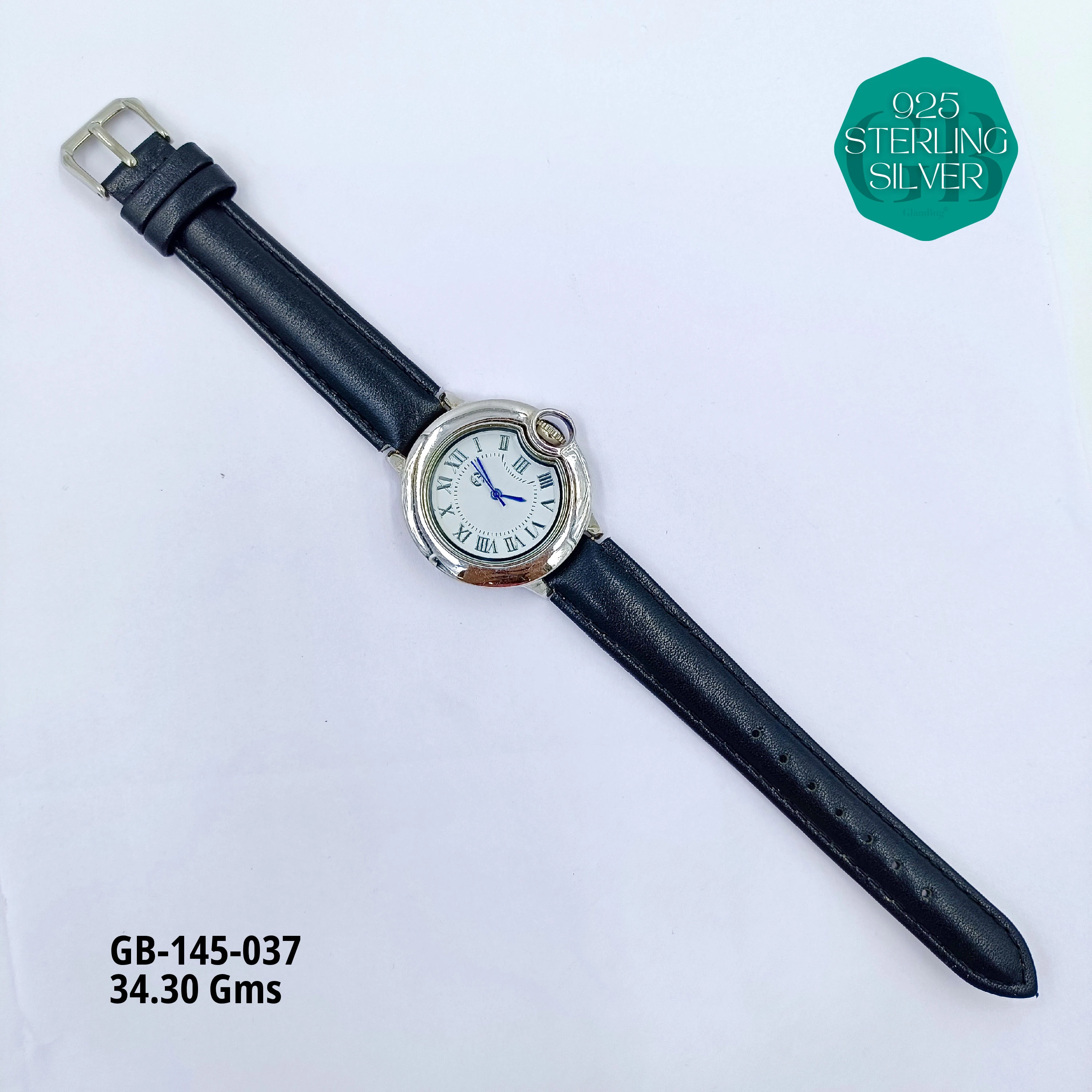 LEATHER BELT WATCHES - Premium 925 Silver Jewellery - SKU: GB-145-037 - Hyderabad Silver Importers