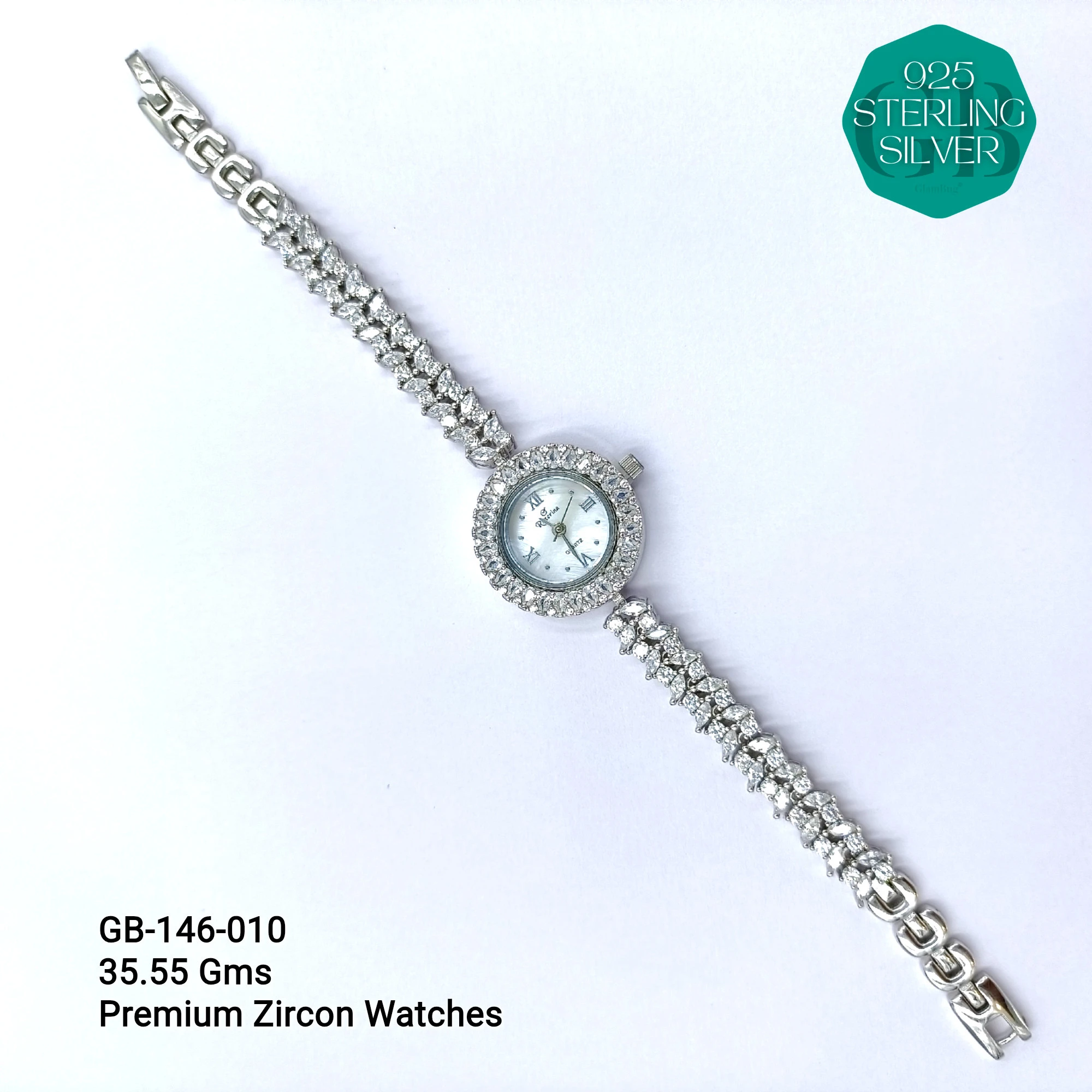 LADIES CZ WATCHES - Premium 925 Silver Jewellery - SKU: GB-146-010 - Hyderabad Silver Importers