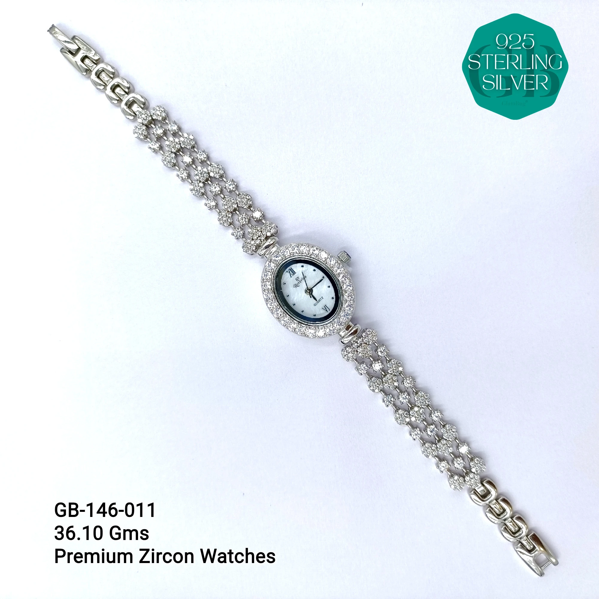 LADIES CZ WATCHES - Premium 925 Silver Jewellery - SKU: GB-146-011 - Hyderabad Silver Importers