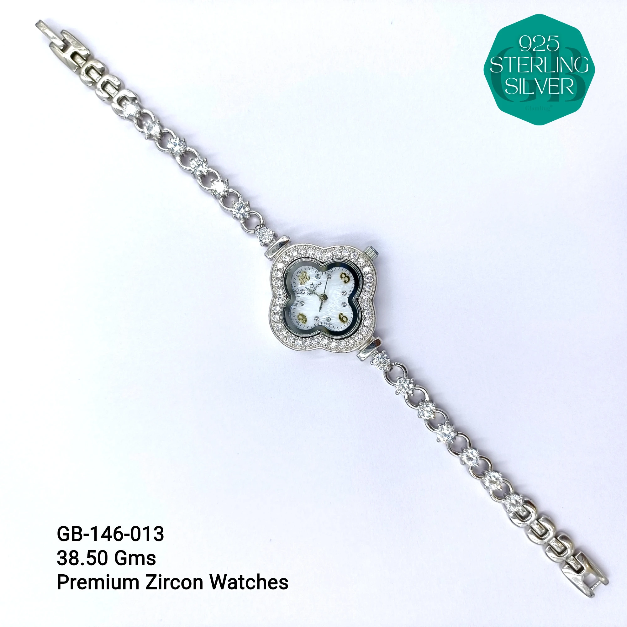 LADIES CZ WATCHES - Premium 925 Silver Jewellery - SKU: GB-146-013 - Hyderabad Silver Importers