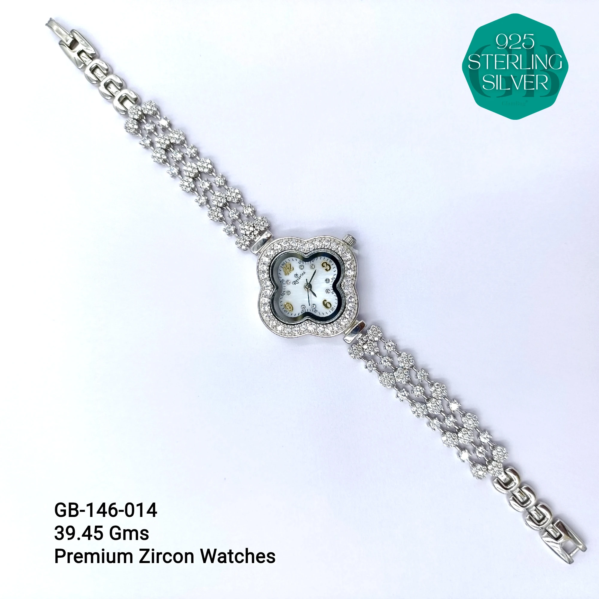 LADIES CZ WATCHES - Premium 925 Silver Jewellery - SKU: GB-146-014 - Hyderabad Silver Importers