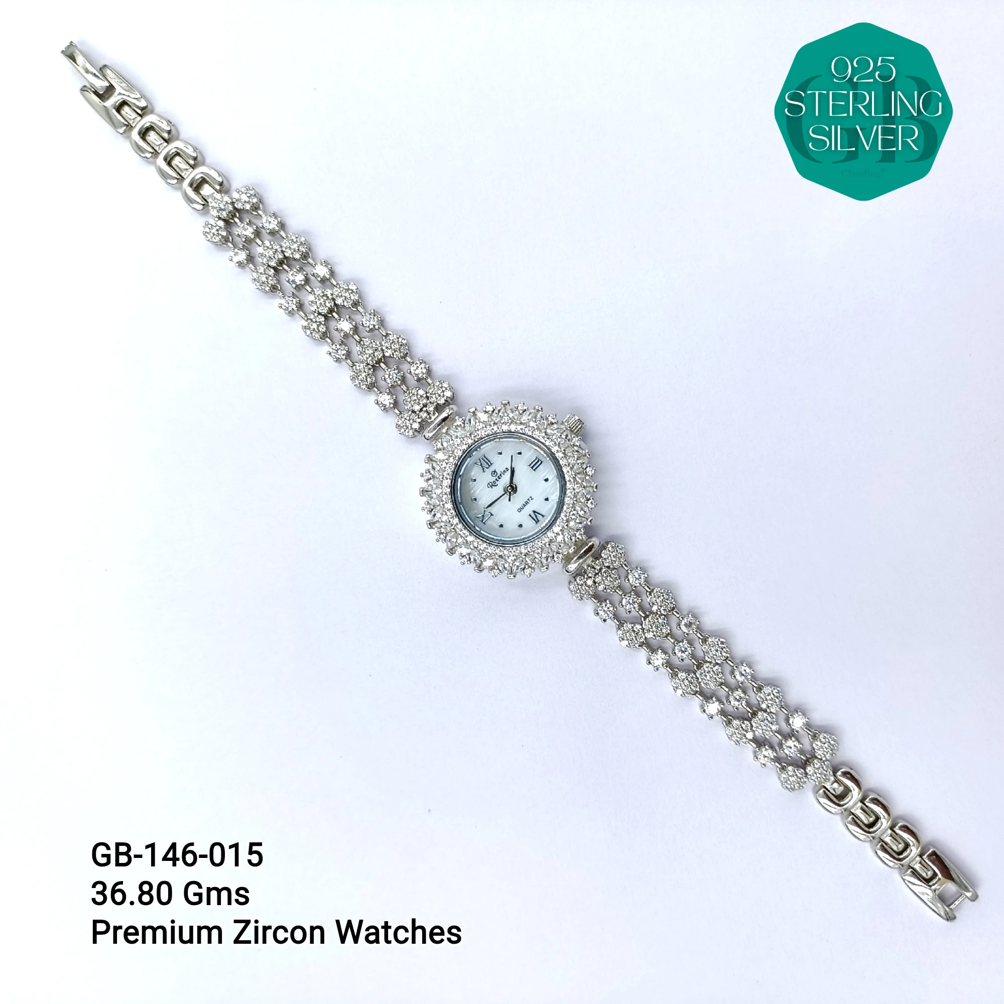 LADIES CZ WATCHES - Premium 925 Silver Jewellery - SKU: GB-146-015 - Hyderabad Silver Importers