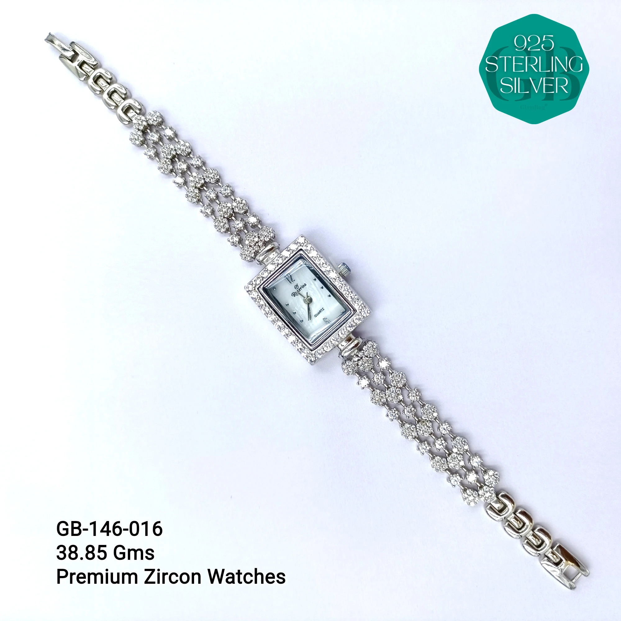 LADIES CZ WATCHES - Premium 925 Silver Jewellery - SKU: GB-146-016 - Hyderabad Silver Importers