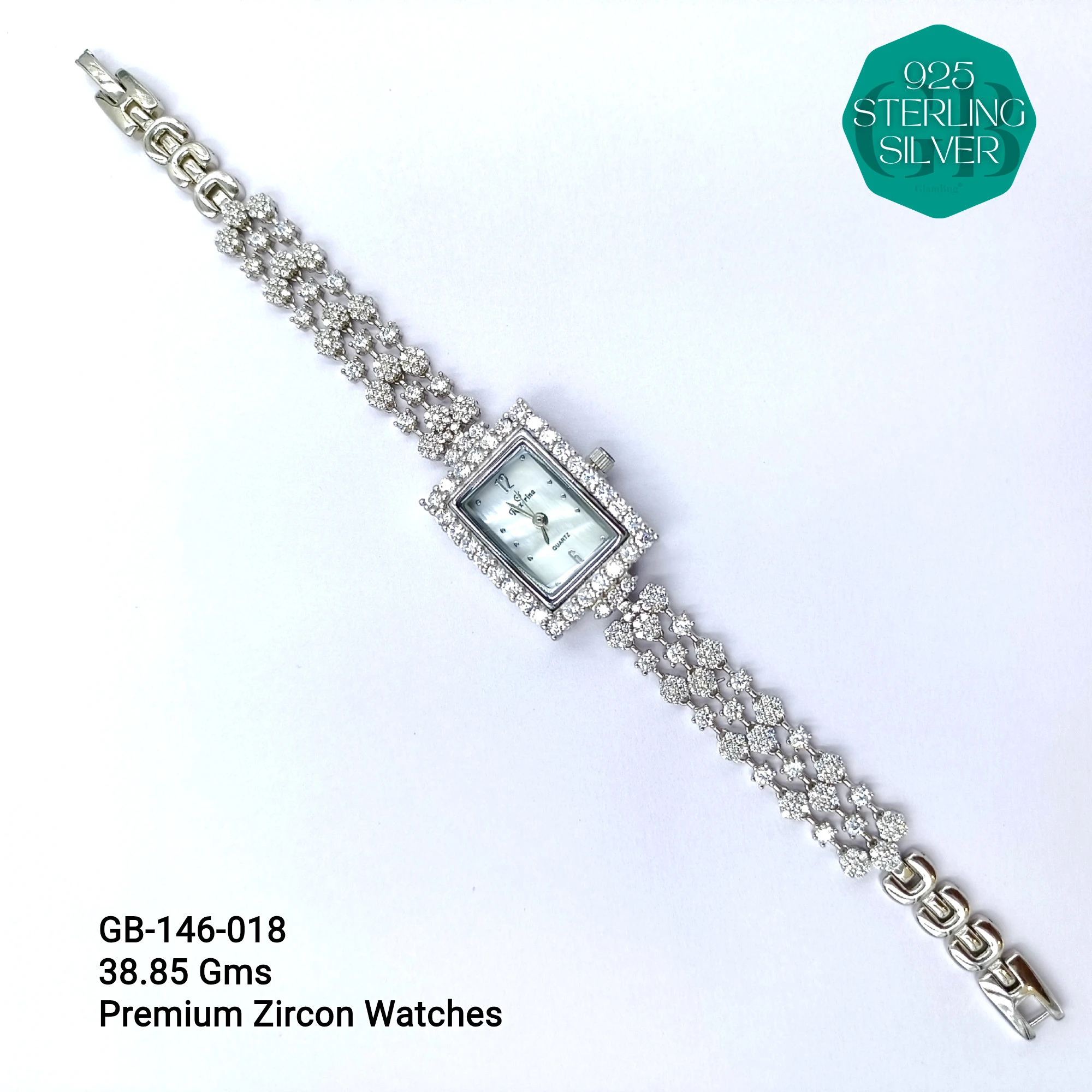 LADIES CZ WATCHES - Premium 925 Silver Jewellery - SKU: GB-146-018 - Hyderabad Silver Importers