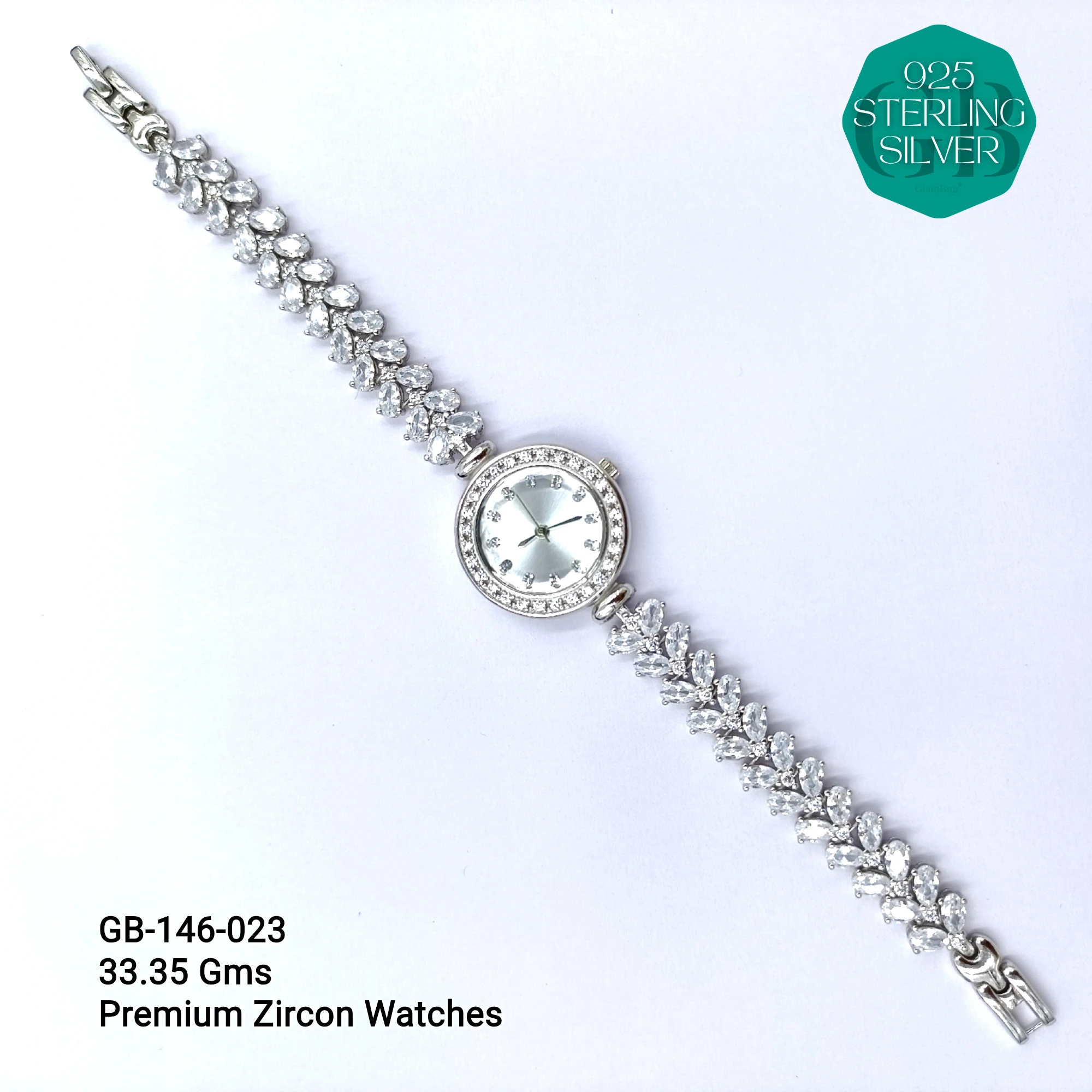 LADIES CZ WATCHES - Premium 925 Silver Jewellery - SKU: GB-146-023 - Hyderabad Silver Importers