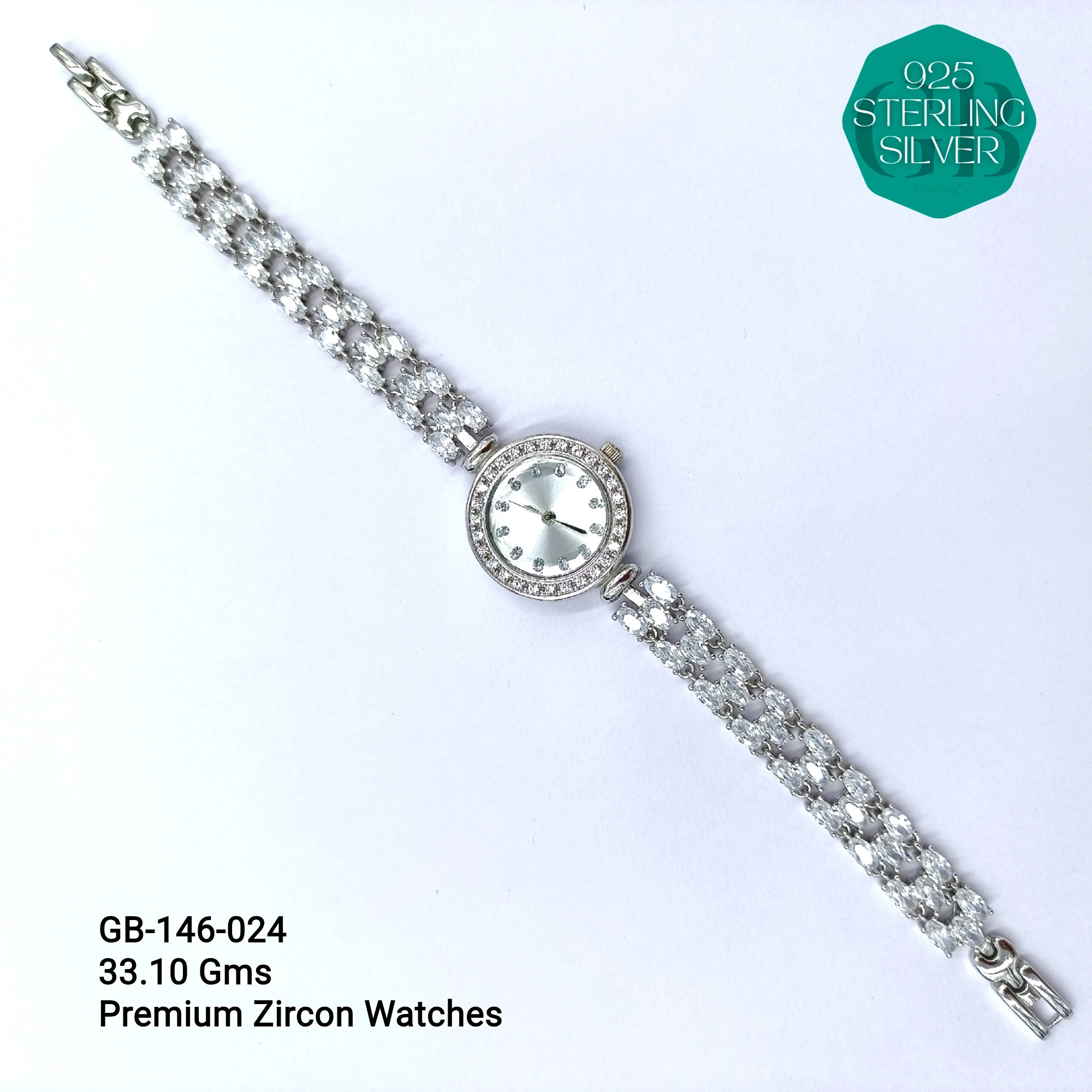 LADIES CZ WATCHES - Premium 925 Silver Jewellery - SKU: GB-146-024 - Hyderabad Silver Importers