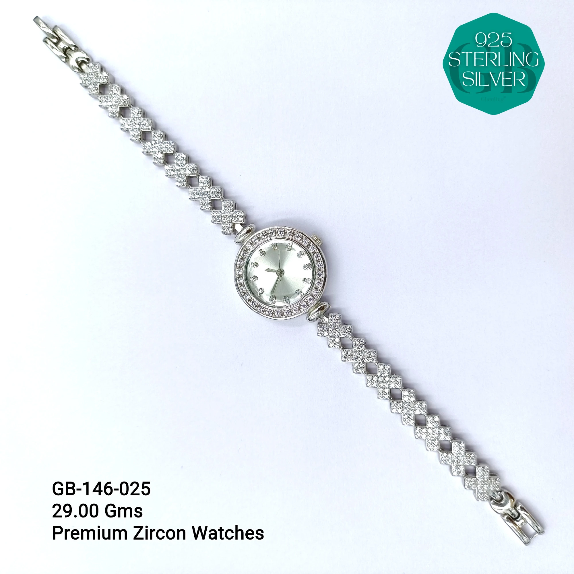 LADIES CZ WATCHES - Premium 925 Silver Jewellery - SKU: GB-146-025 - Hyderabad Silver Importers