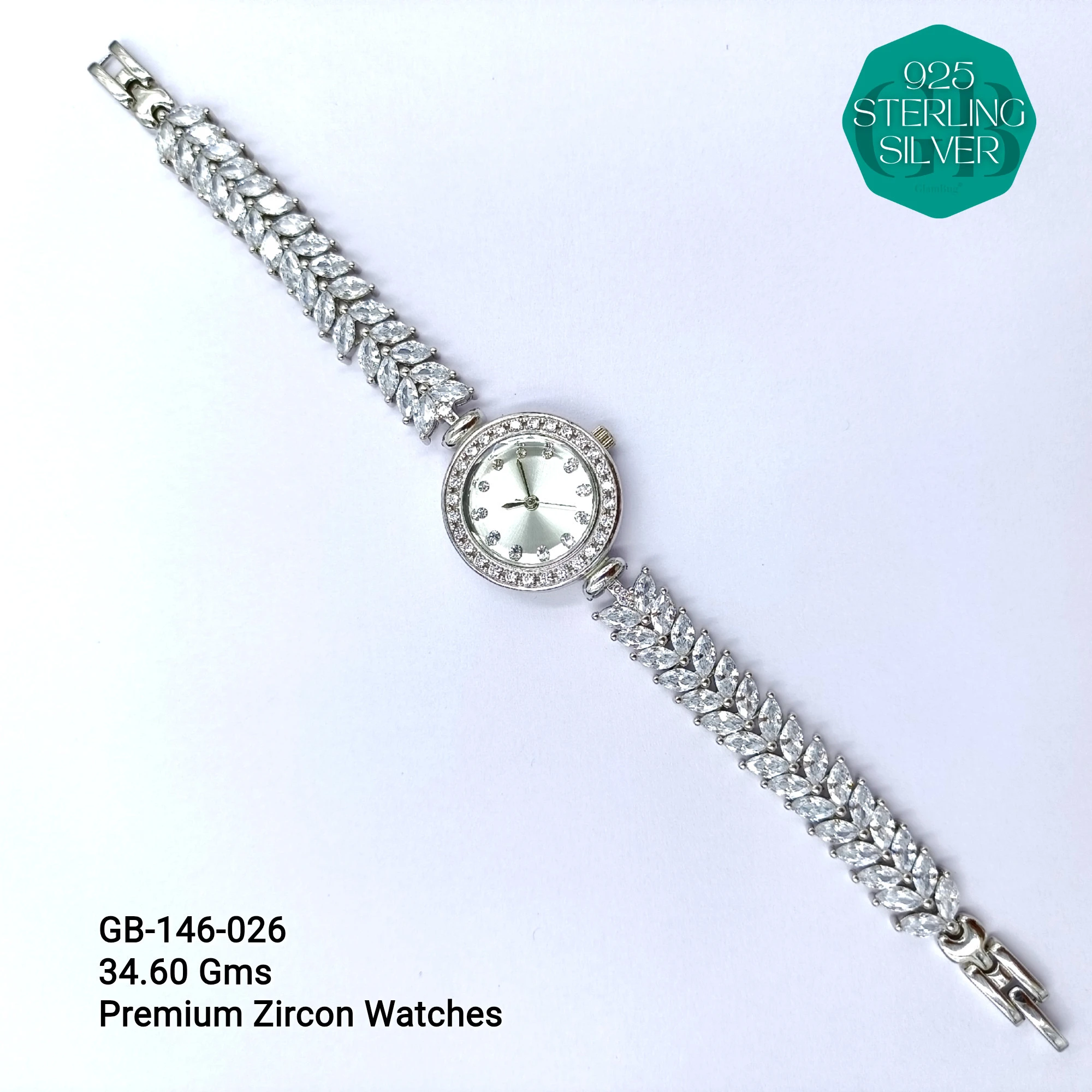 LADIES CZ WATCHES - Premium 925 Silver Jewellery - SKU: GB-146-026 - Hyderabad Silver Importers