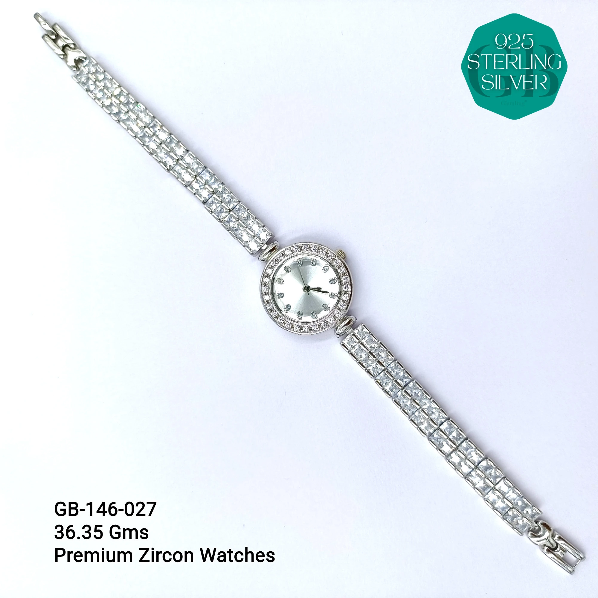 LADIES CZ WATCHES - Premium 925 Silver Jewellery - SKU: GB-146-027 - Hyderabad Silver Importers