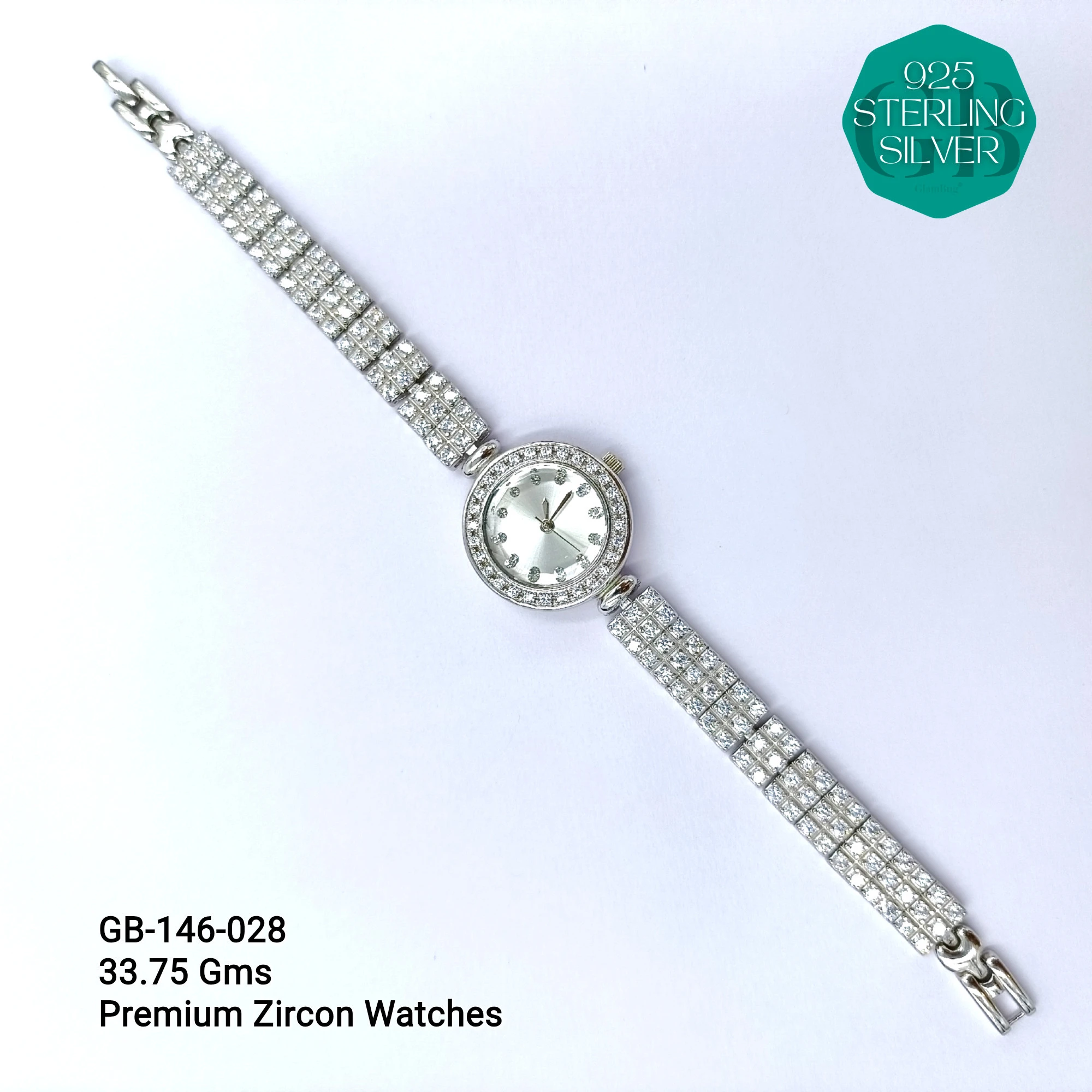 LADIES CZ WATCHES - Premium 925 Silver Jewellery - SKU: GB-146-028 - Hyderabad Silver Importers
