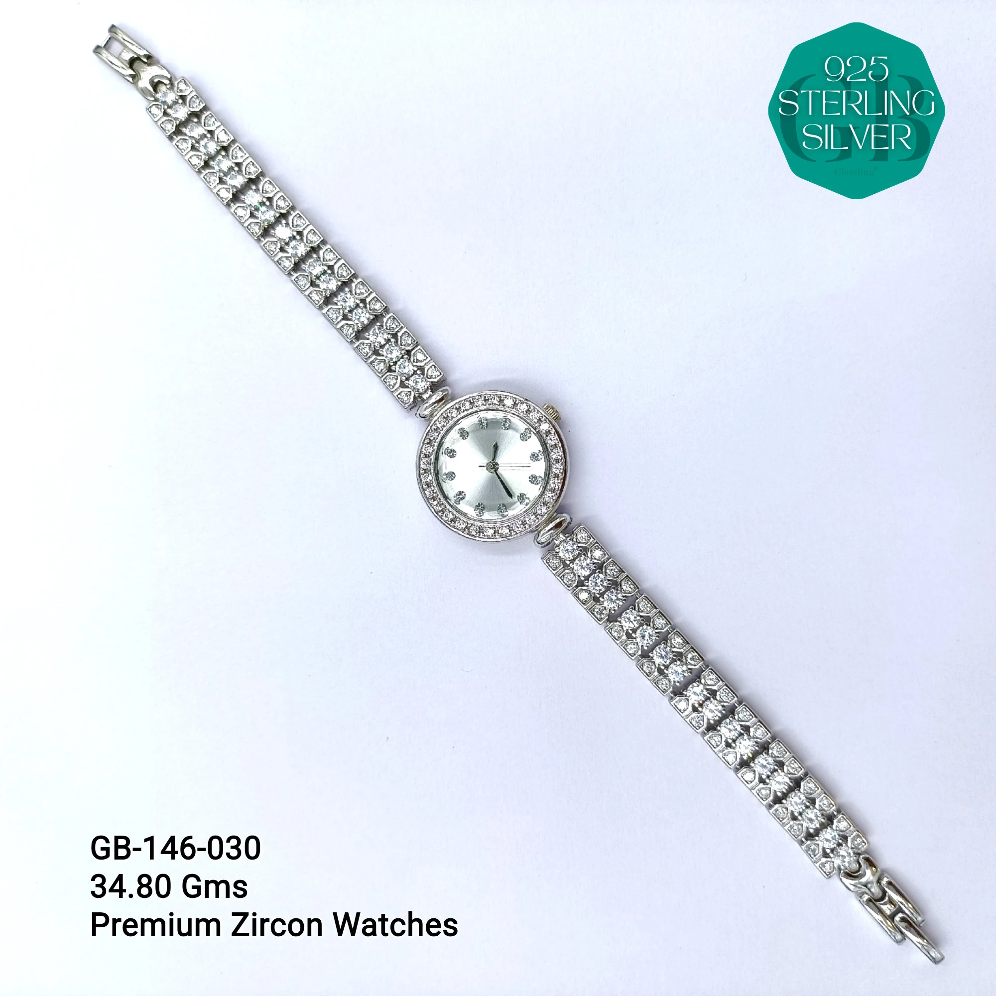 LADIES CZ WATCHES - Premium 925 Silver Jewellery - SKU: GB-146-030 - Hyderabad Silver Importers