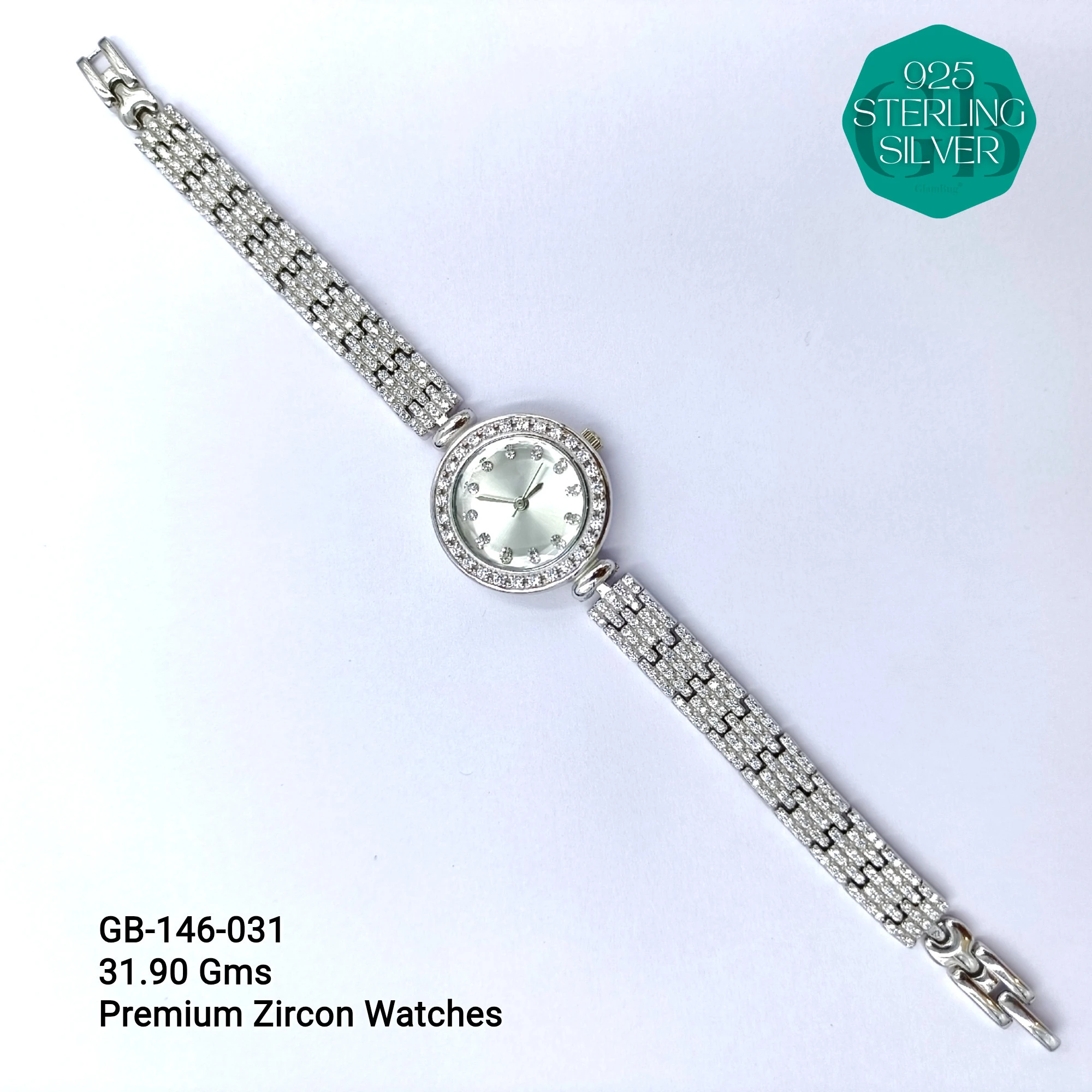 LADIES CZ WATCHES - Premium 925 Silver Jewellery - SKU: GB-146-031 - Hyderabad Silver Importers