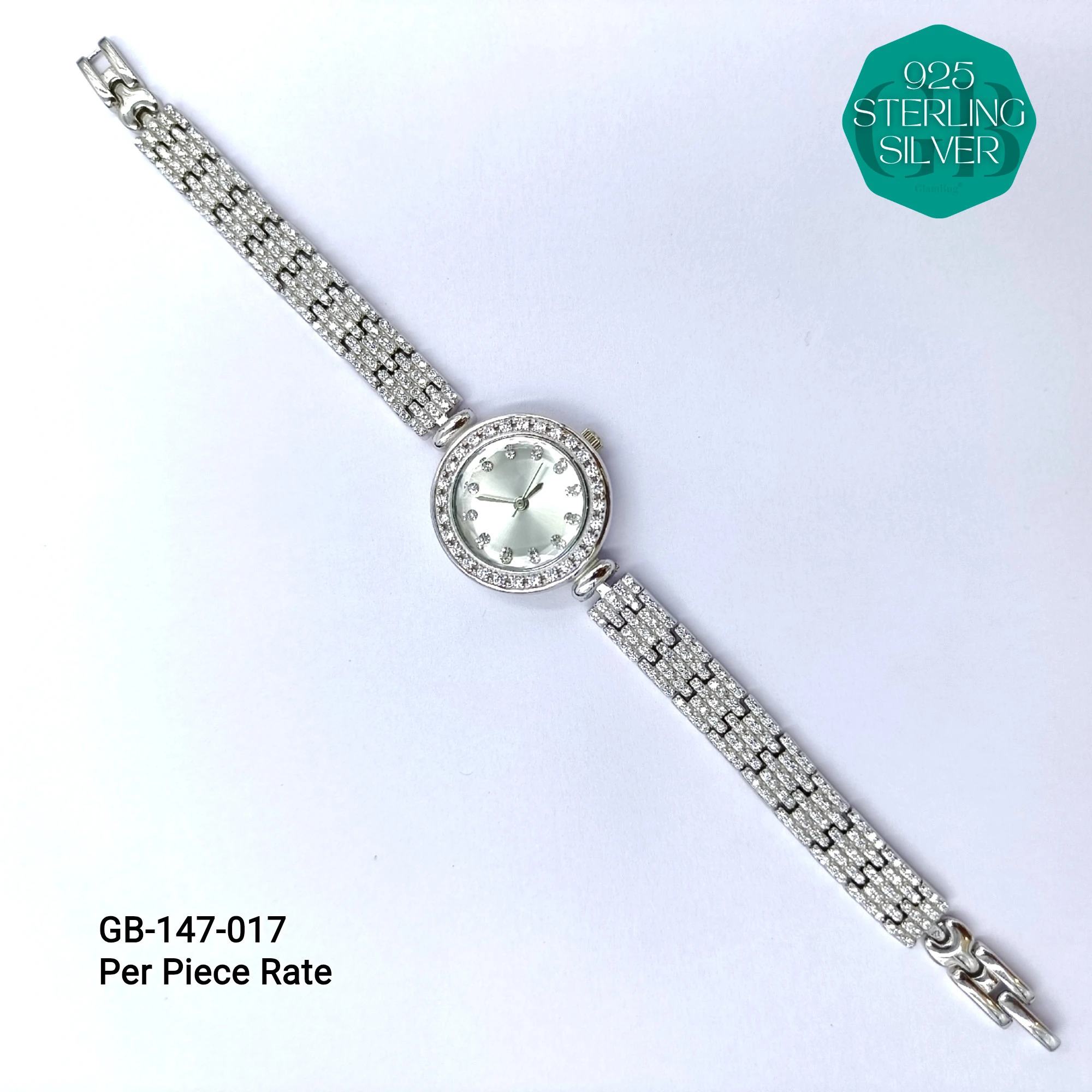 LADIES CZ WATCHES - HALF KADA - Premium 925 Silver Jewellery - SKU: GB-147-017 - Hyderabad Silver Importers