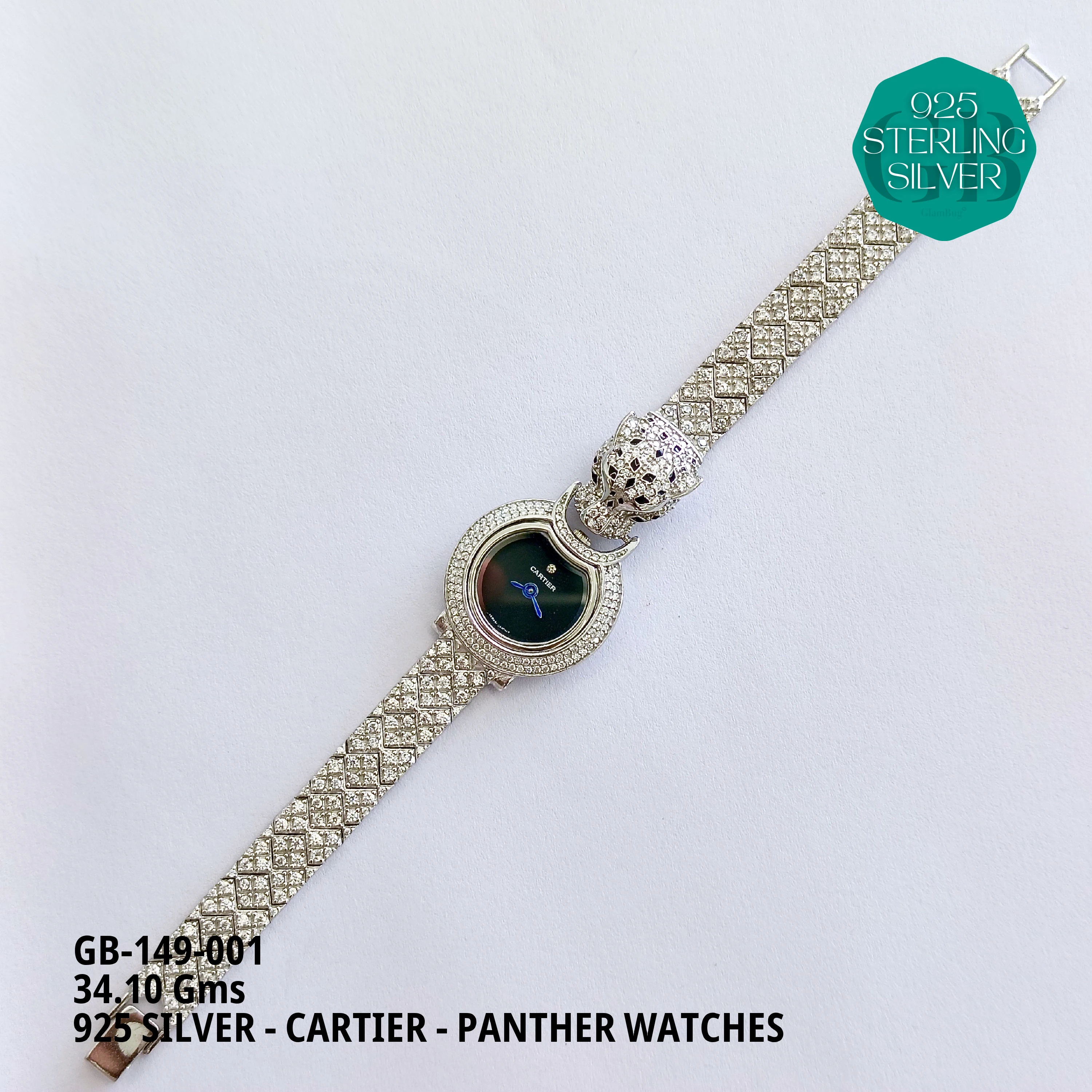 CARTIER PANNTHER WATCHES - Premium 925 Silver Jewellery - SKU: GB-149-001 - Hyderabad Silver Importers