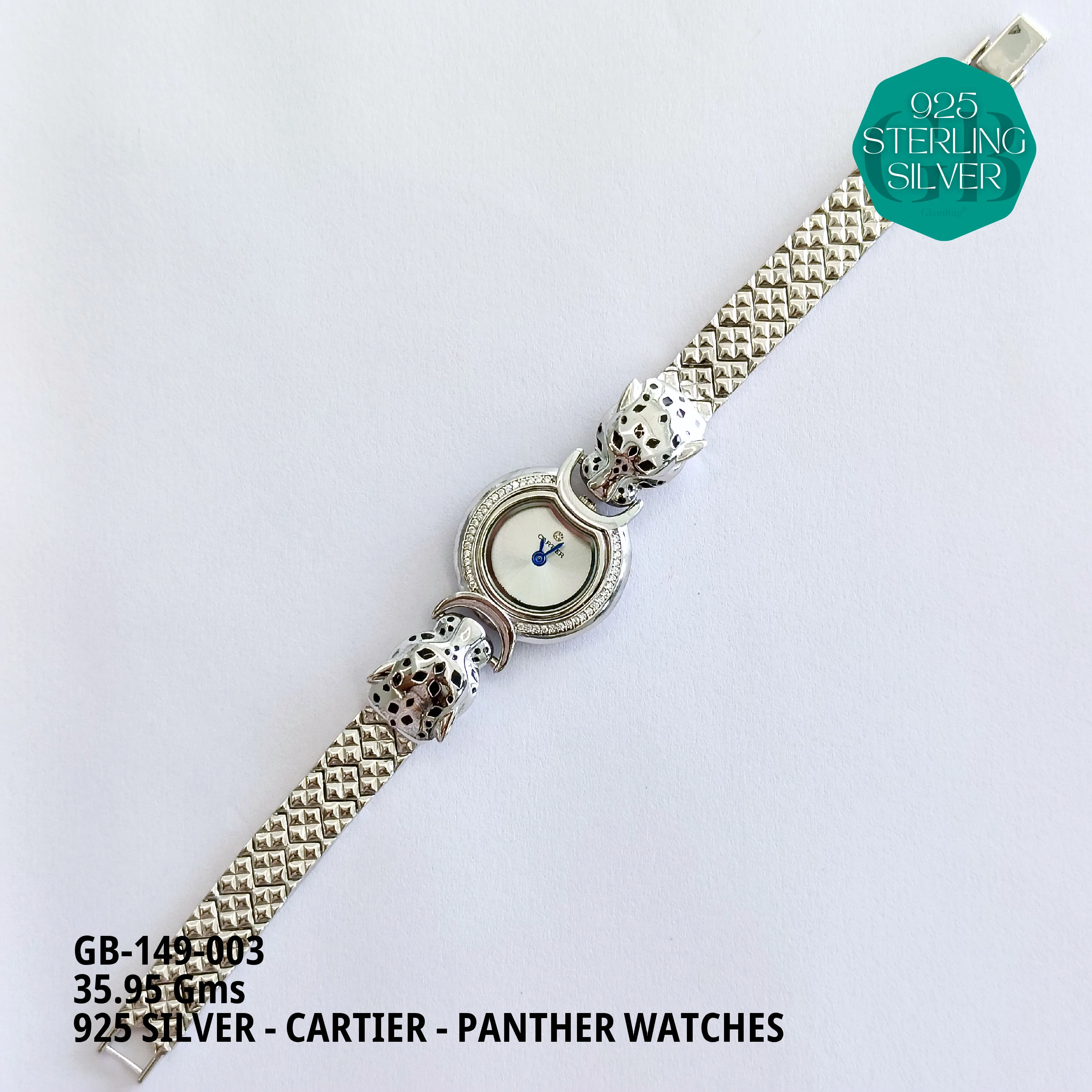 CARTIER PANNTHER WATCHES - Premium 925 Silver Jewellery - SKU: GB-149-003 - Hyderabad Silver Importers