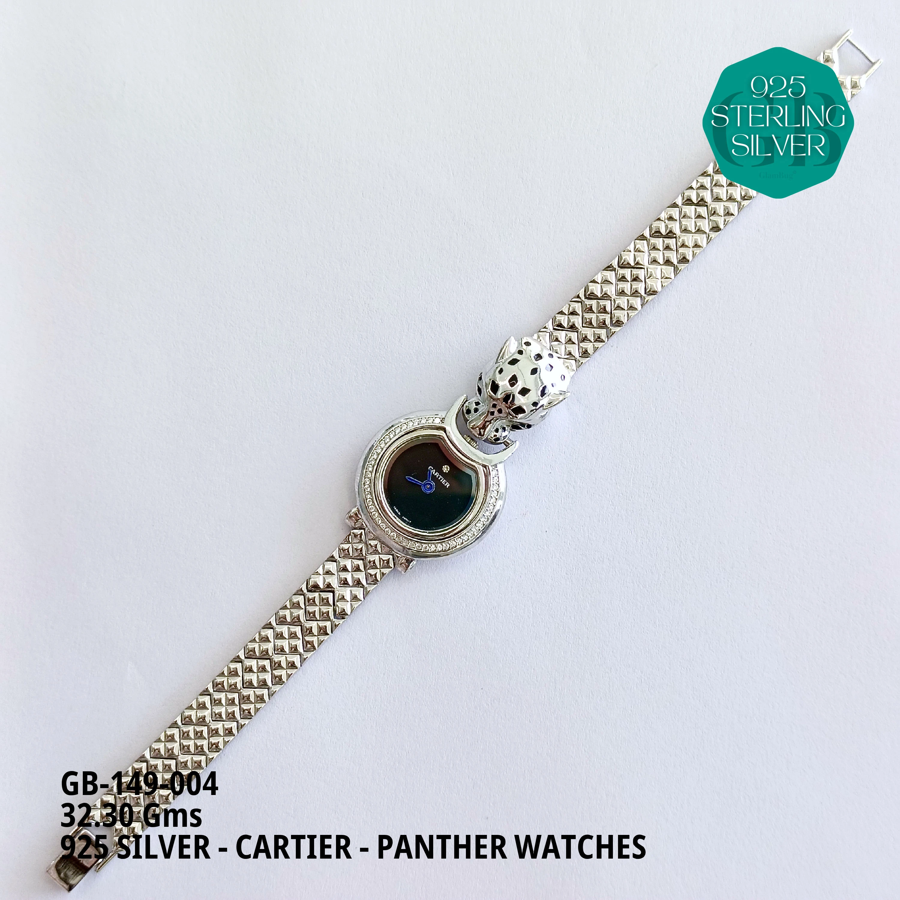 CARTIER PANNTHER WATCHES - Premium 925 Silver Jewellery - SKU: GB-149-004 - Hyderabad Silver Importers