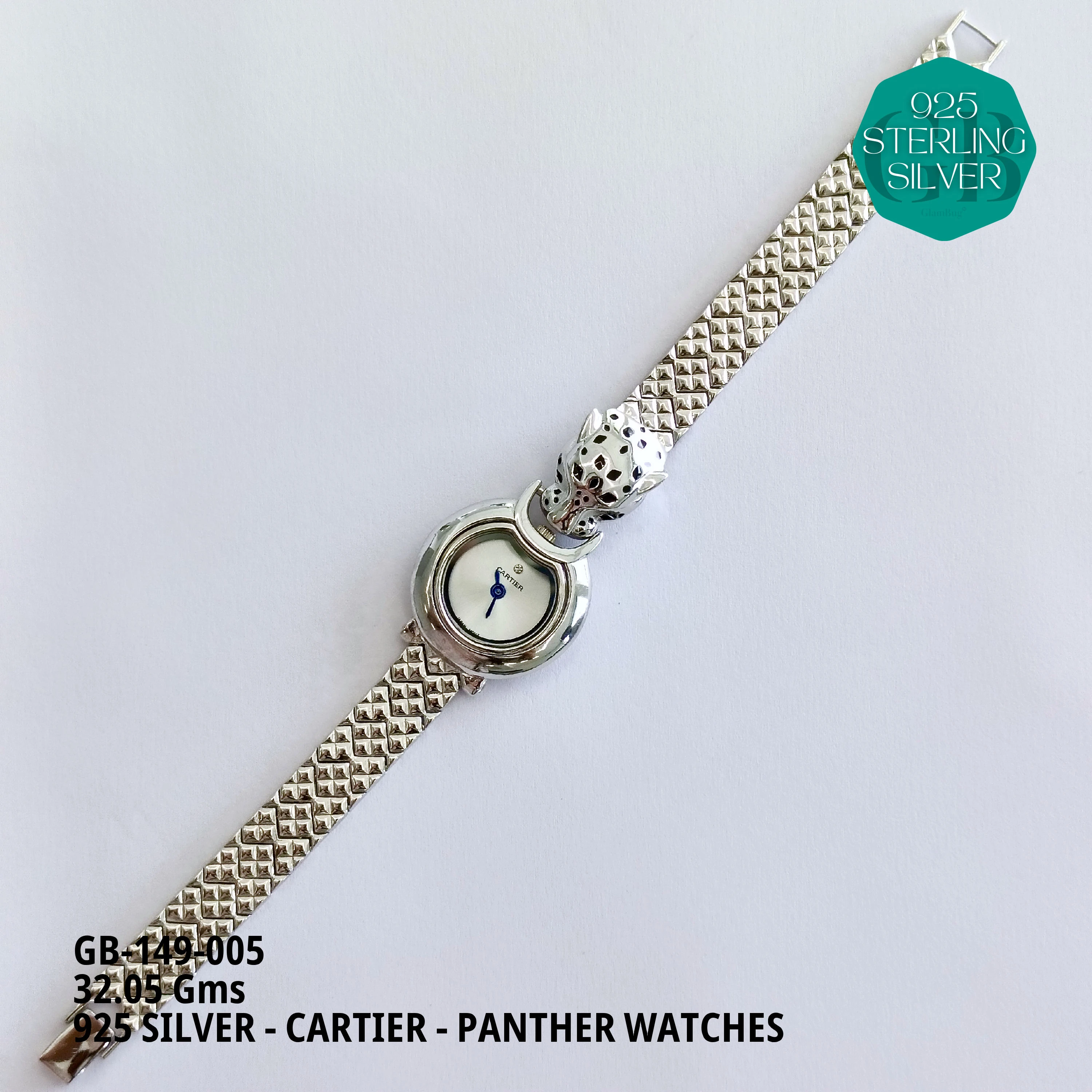 CARTIER PANNTHER WATCHES - Premium 925 Silver Jewellery - SKU: GB-149-005 - Hyderabad Silver Importers
