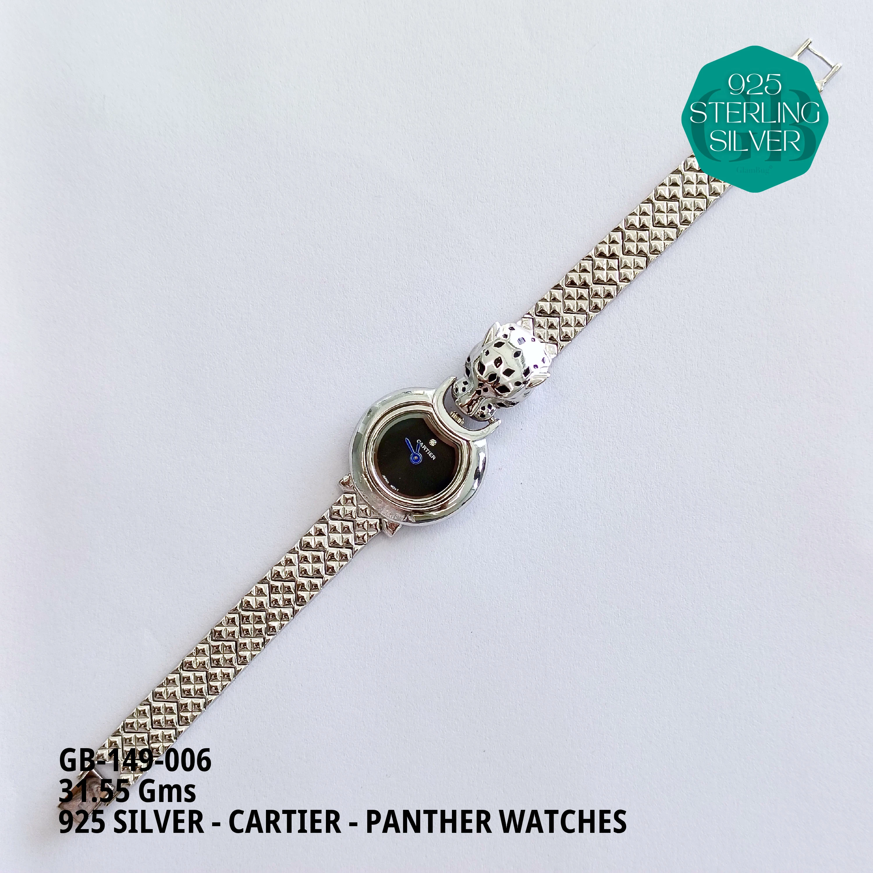 CARTIER PANNTHER WATCHES - Premium 925 Silver Jewellery - SKU: GB-149-006 - Hyderabad Silver Importers