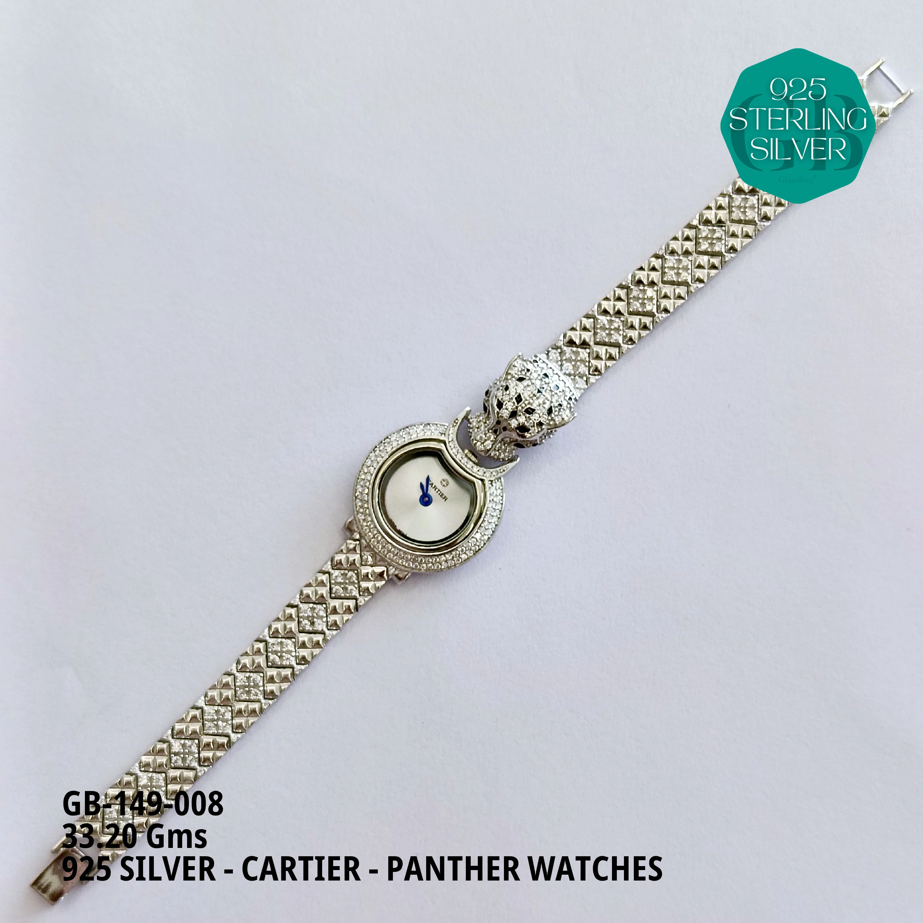 CARTIER PANNTHER WATCHES - Premium 925 Silver Jewellery - SKU: GB-149-008 - Hyderabad Silver Importers