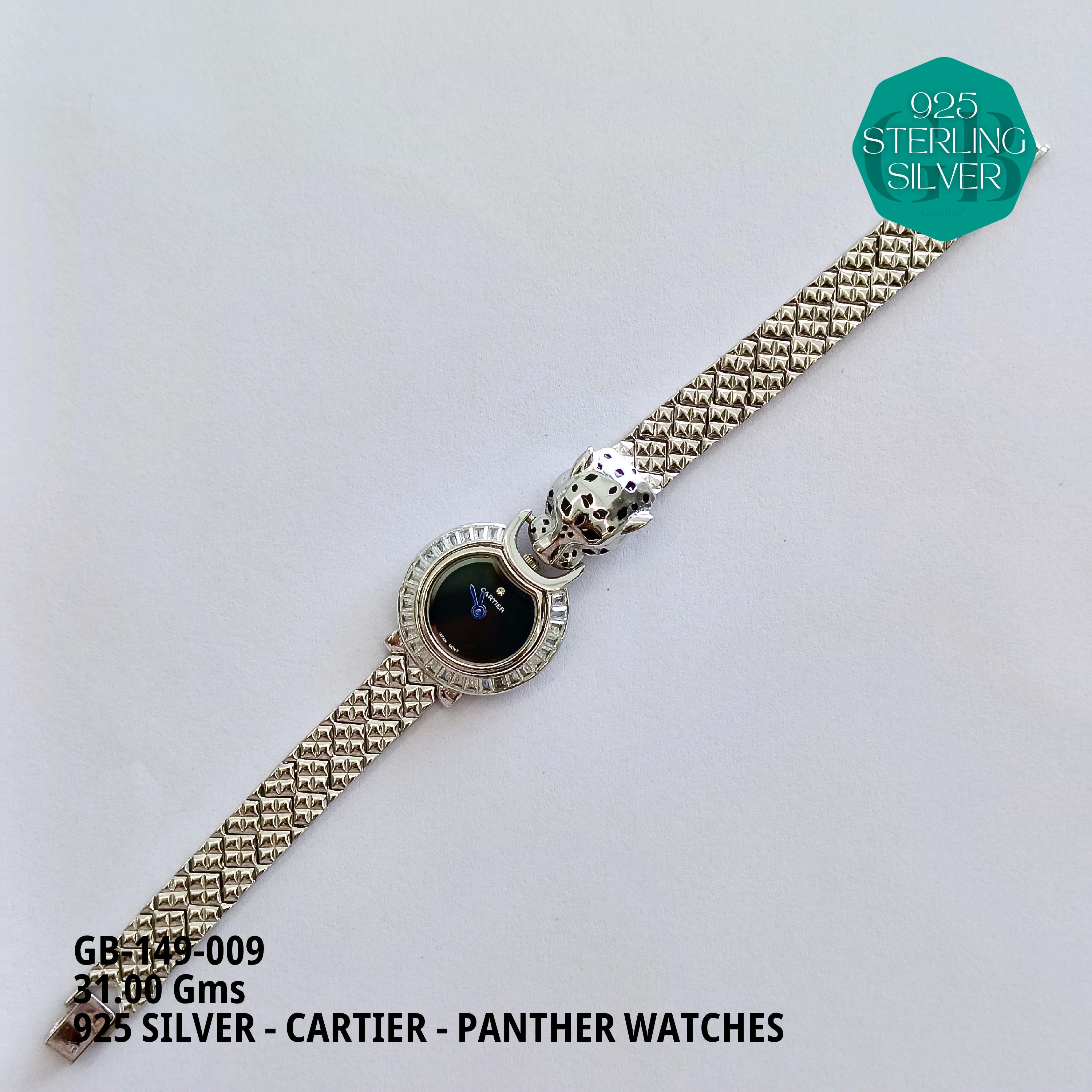 CARTIER PANNTHER WATCHES - Premium 925 Silver Jewellery - SKU: GB-149-009 - Hyderabad Silver Importers