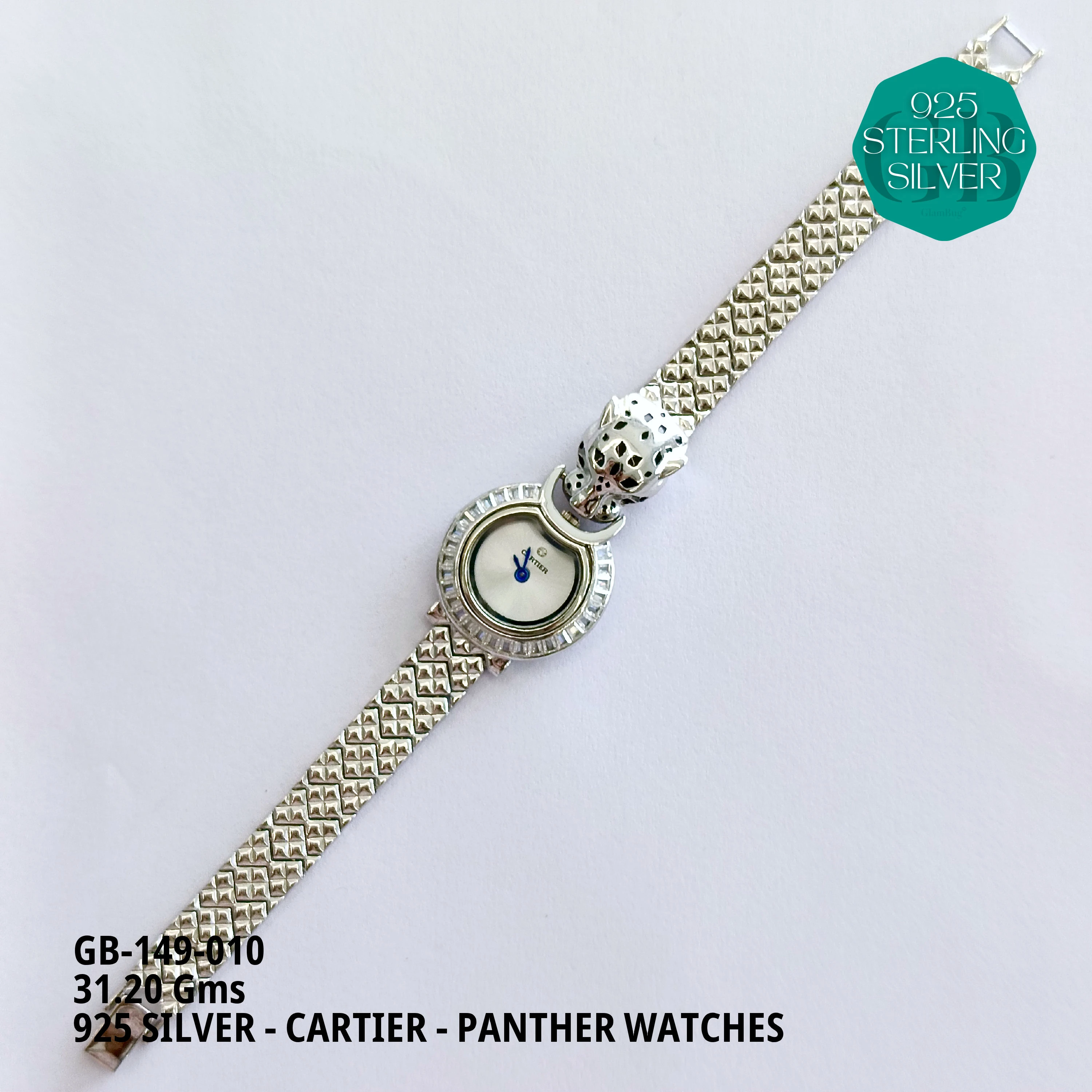 CARTIER PANNTHER WATCHES - Premium 925 Silver Jewellery - SKU: GB-149-010 - Hyderabad Silver Importers
