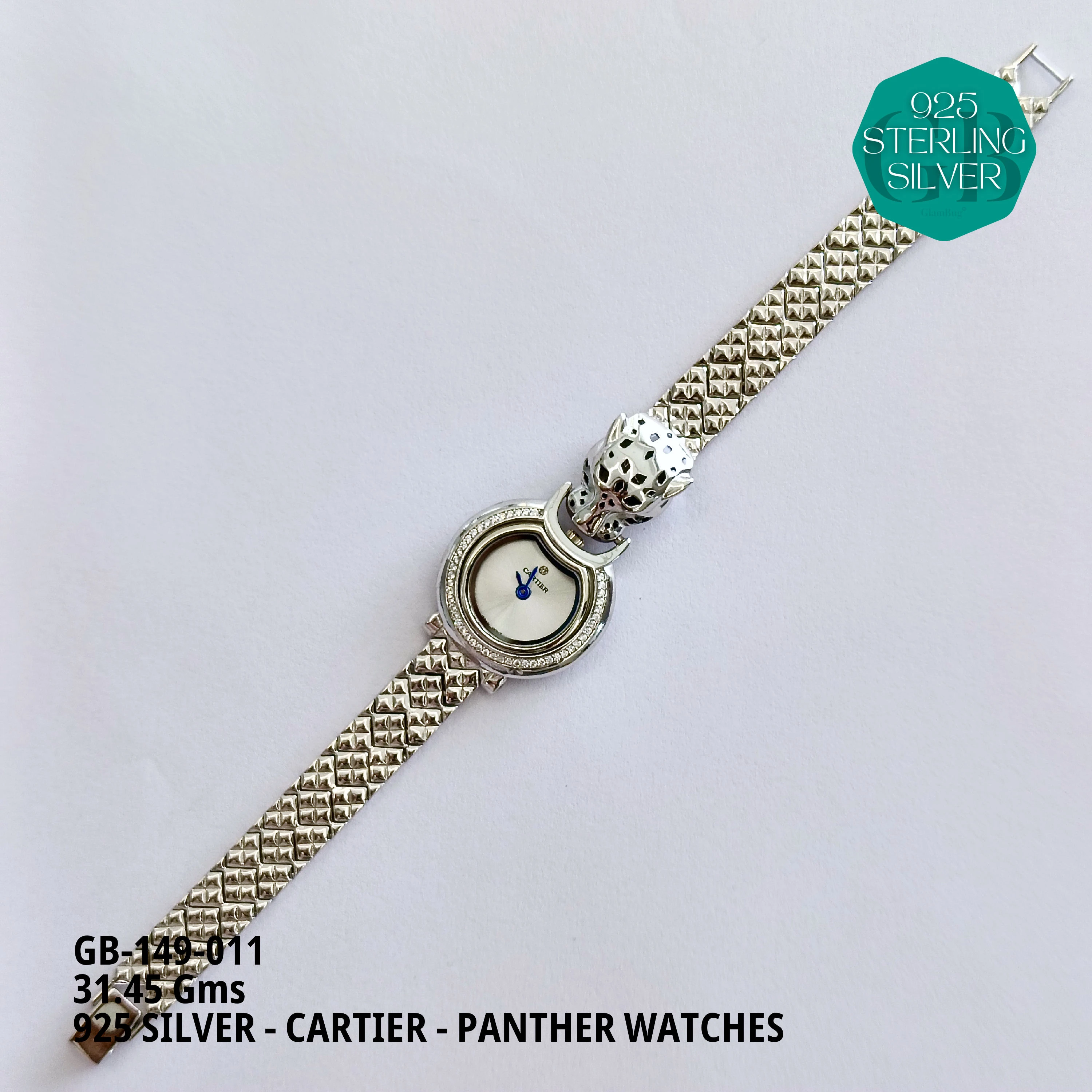 CARTIER PANNTHER WATCHES - Premium 925 Silver Jewellery - SKU: GB-149-011 - Hyderabad Silver Importers