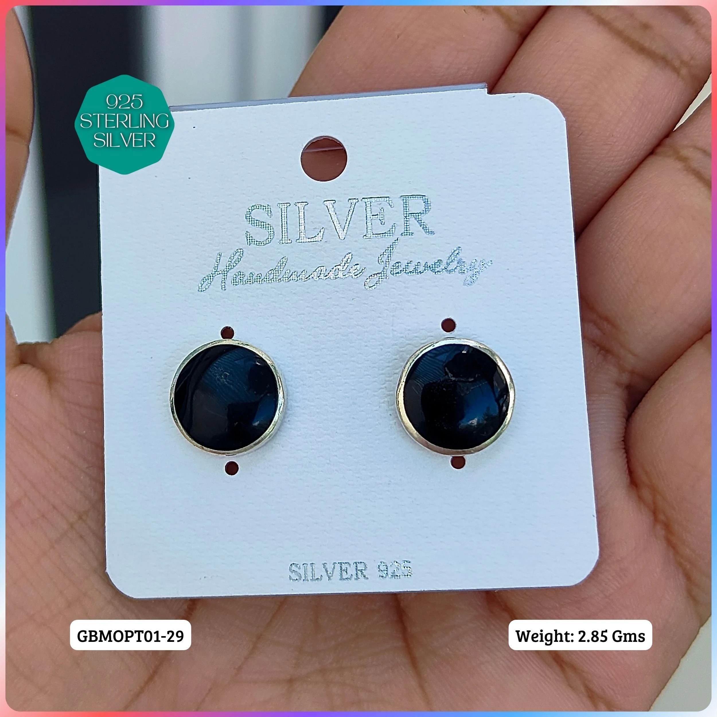 MOP STUDS - Premium 925 Silver Jewellery - SKU: GB-150-013 - Hyderabad Silver Importers