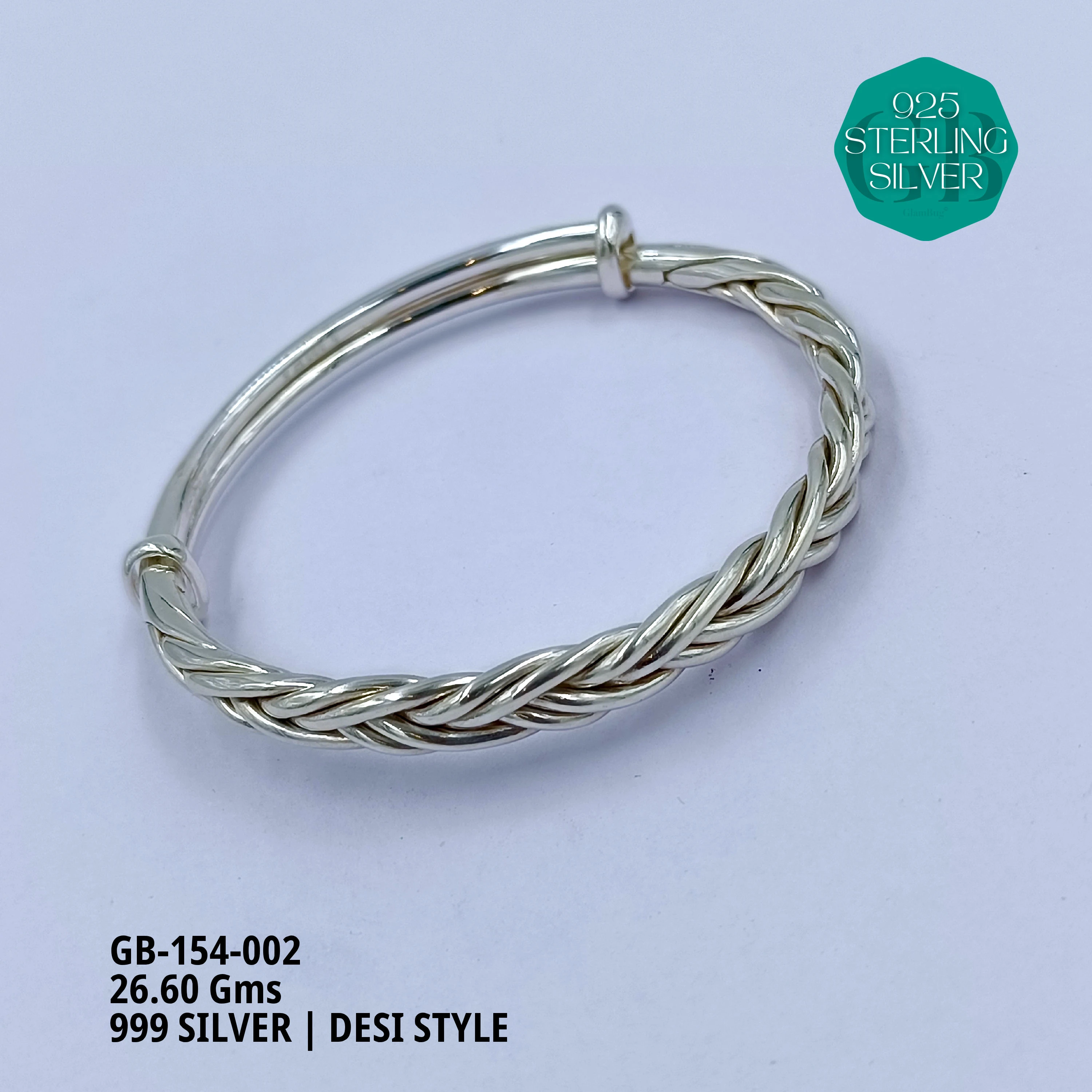 999 INDO ADJUSTABLE KADA - Premium 925 Silver Jewellery - SKU: GB-154-002 - Hyderabad Silver Importers