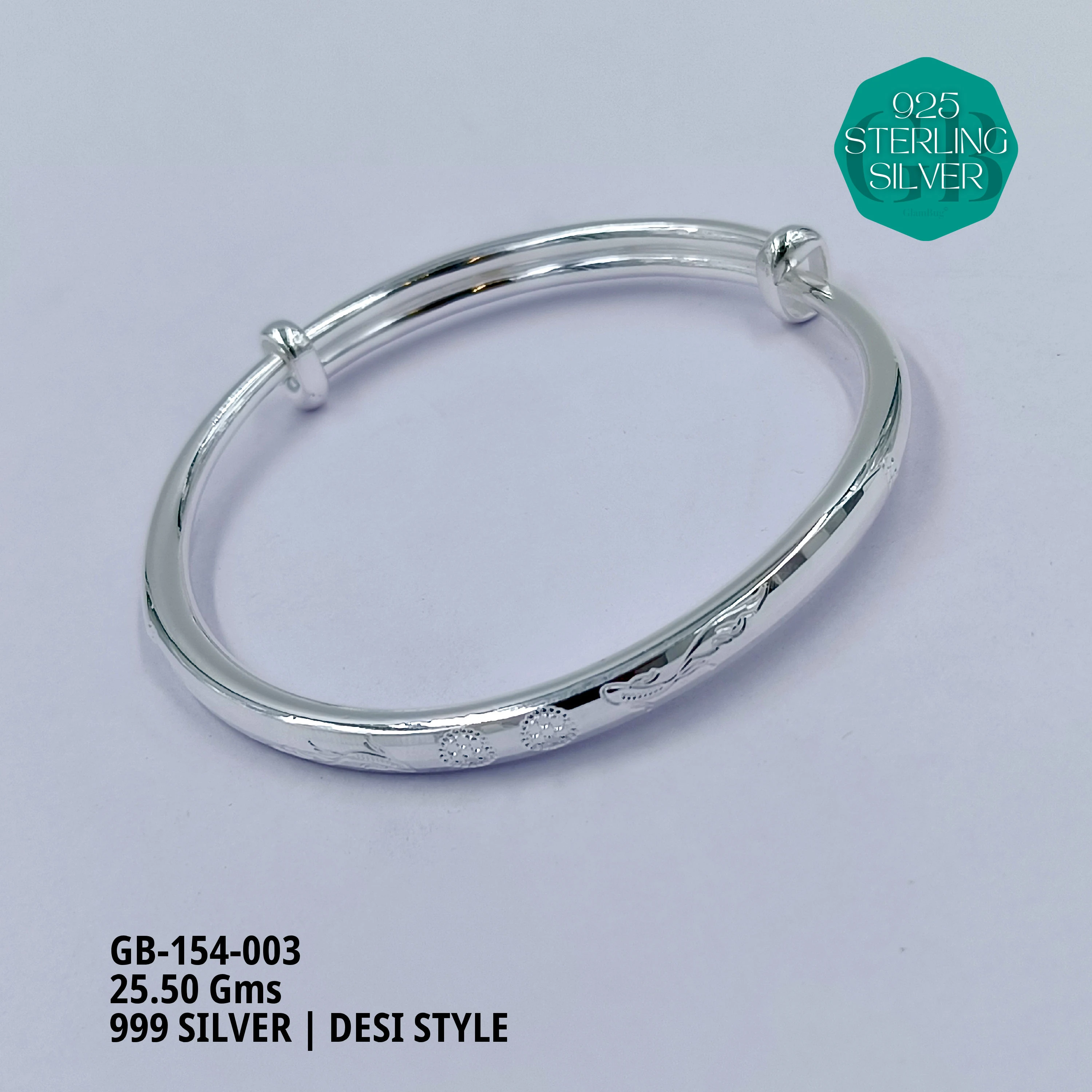 999 INDO ADJUSTABLE KADA - Premium 925 Silver Jewellery - SKU: GB-154-003 - Hyderabad Silver Importers