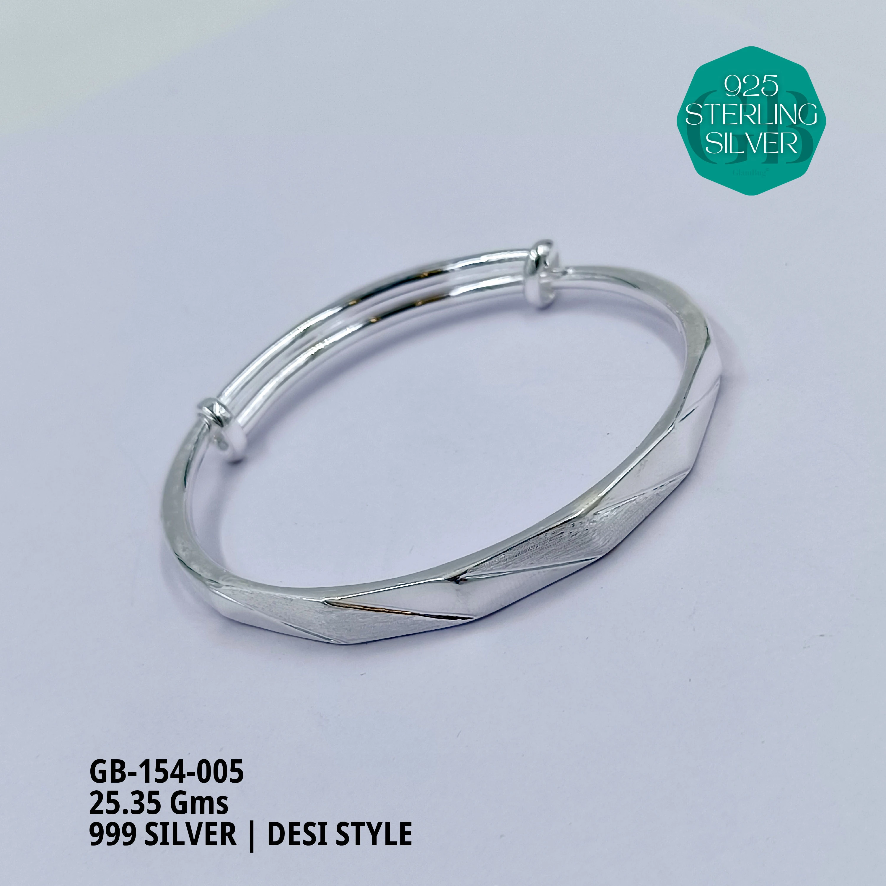 999 INDO ADJUSTABLE KADA - Premium 925 Silver Jewellery - SKU: GB-154-005 - Hyderabad Silver Importers