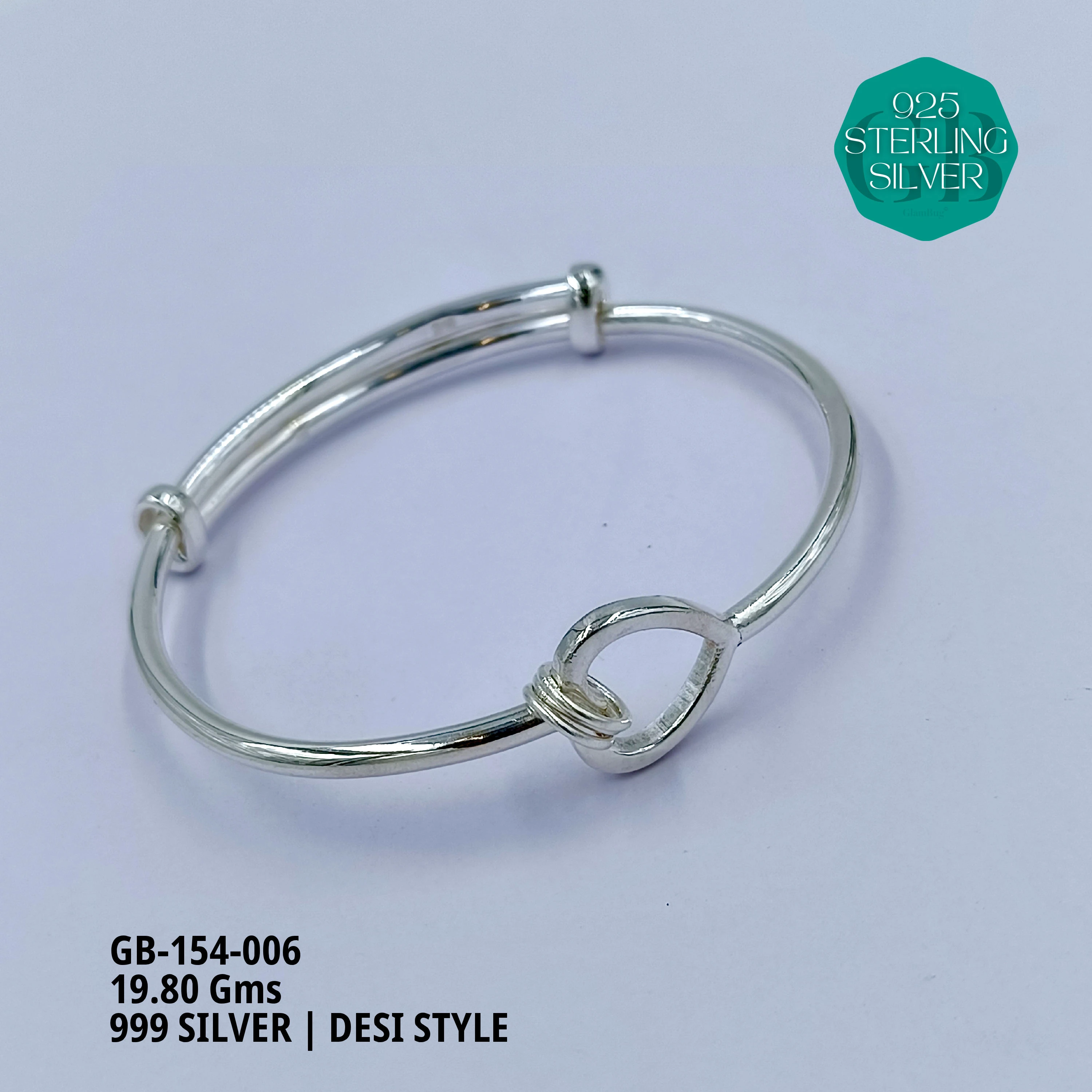 999 INDO ADJUSTABLE KADA - Premium 925 Silver Jewellery - SKU: GB-154-006 - Hyderabad Silver Importers