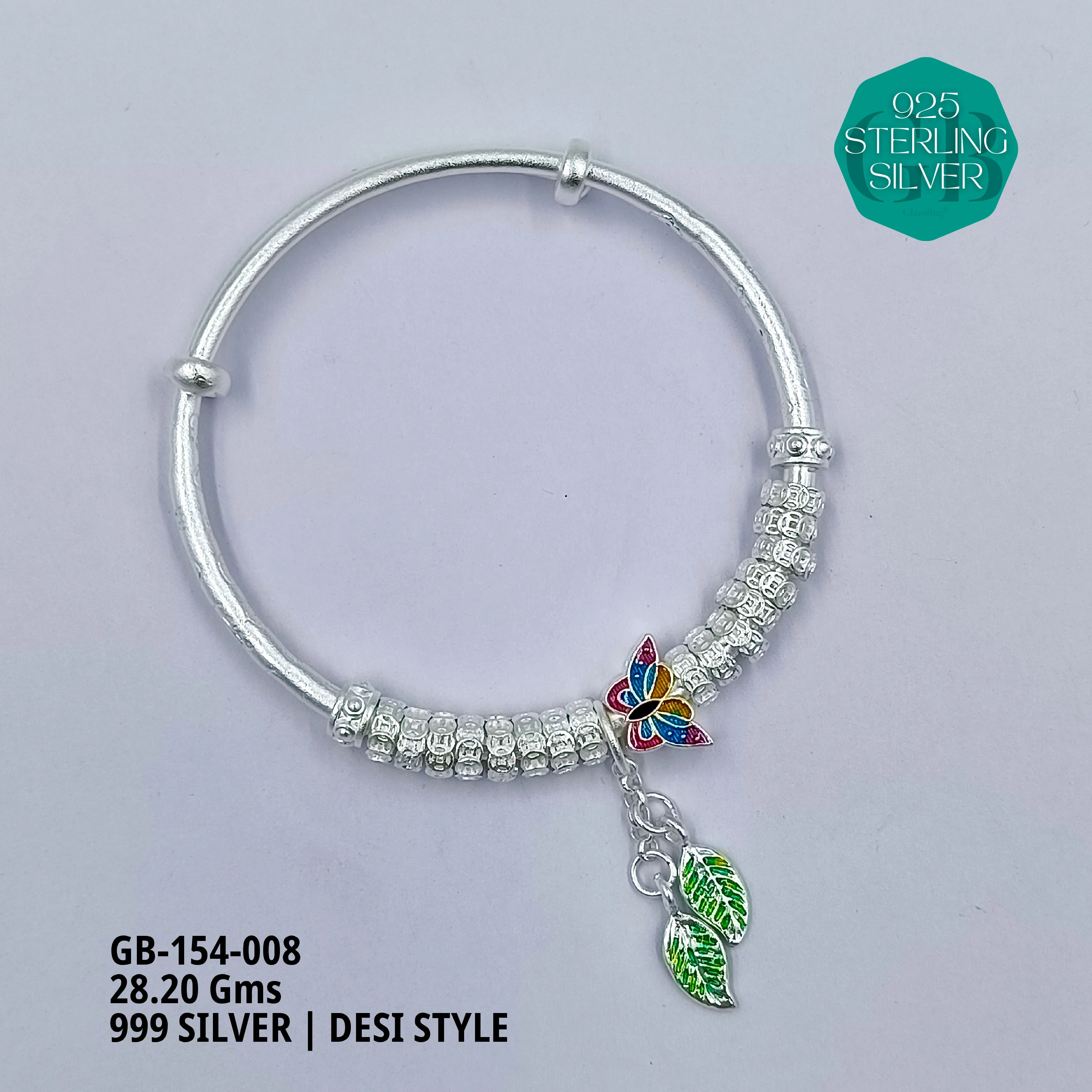 999 INDO ADJUSTABLE KADA - Premium 925 Silver Jewellery - SKU: GB-154-008 - Hyderabad Silver Importers