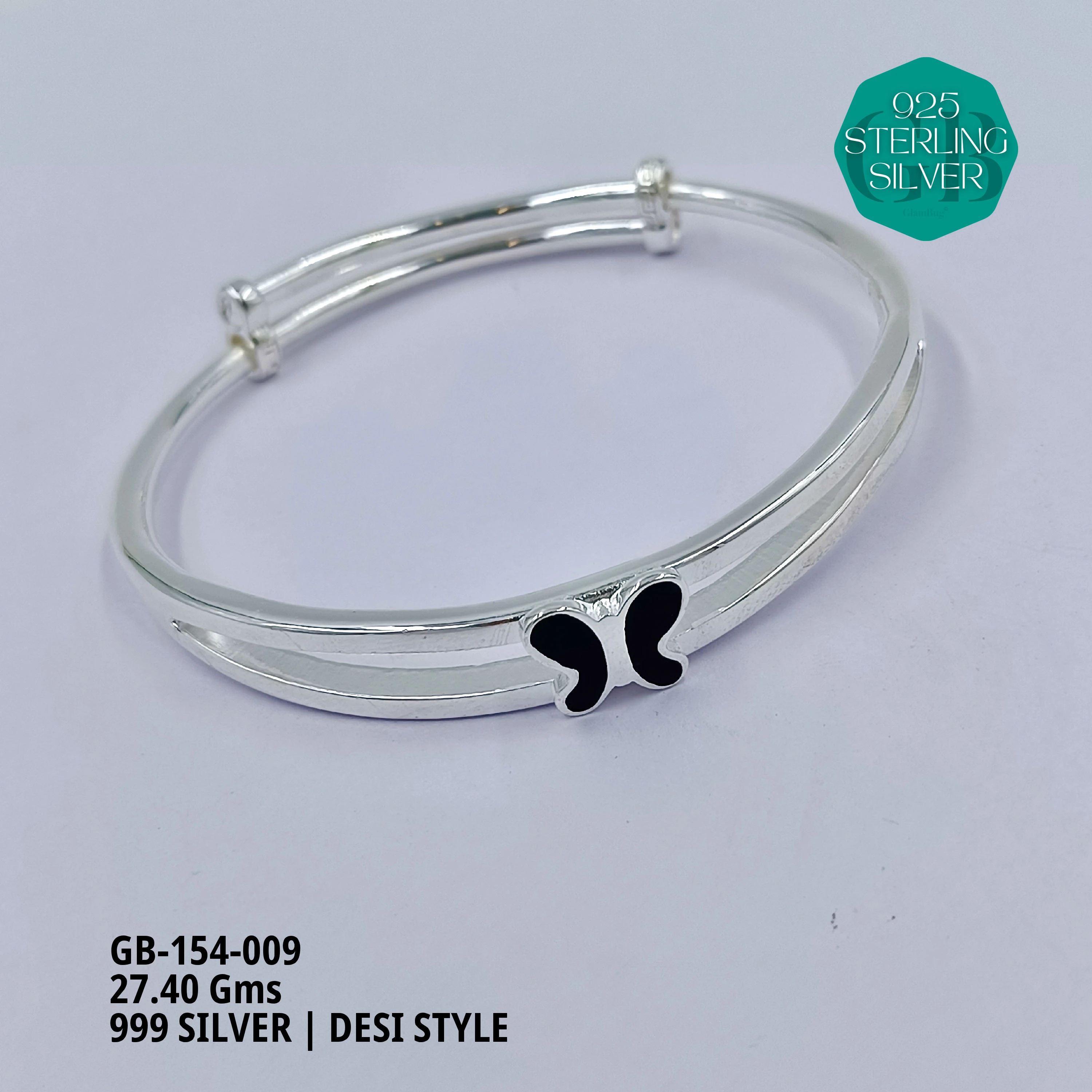 999 INDO ADJUSTABLE KADA - Premium 925 Silver Jewellery - SKU: GB-154-009 - Hyderabad Silver Importers