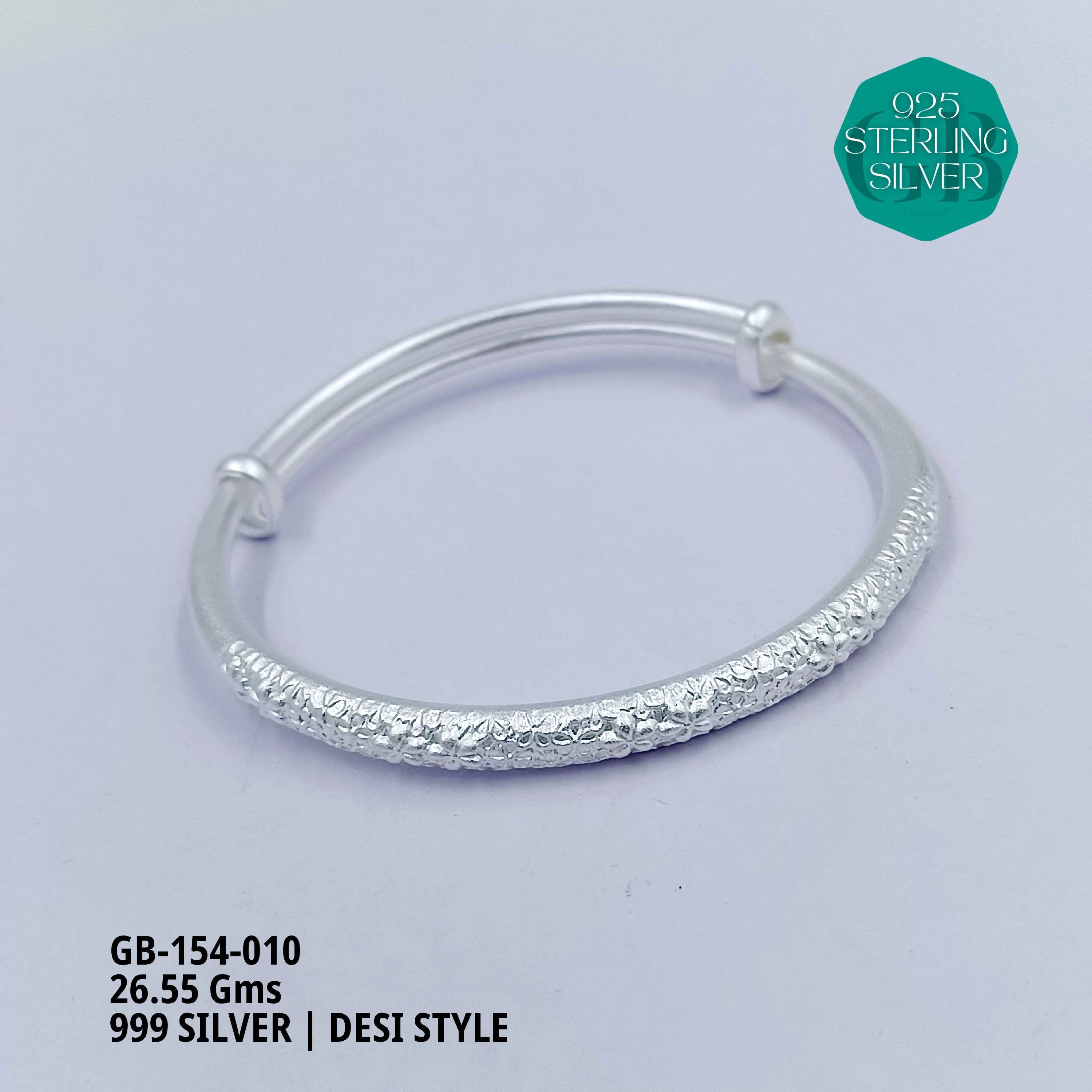 999 INDO ADJUSTABLE KADA - Premium 925 Silver Jewellery - SKU: GB-154-010 - Hyderabad Silver Importers