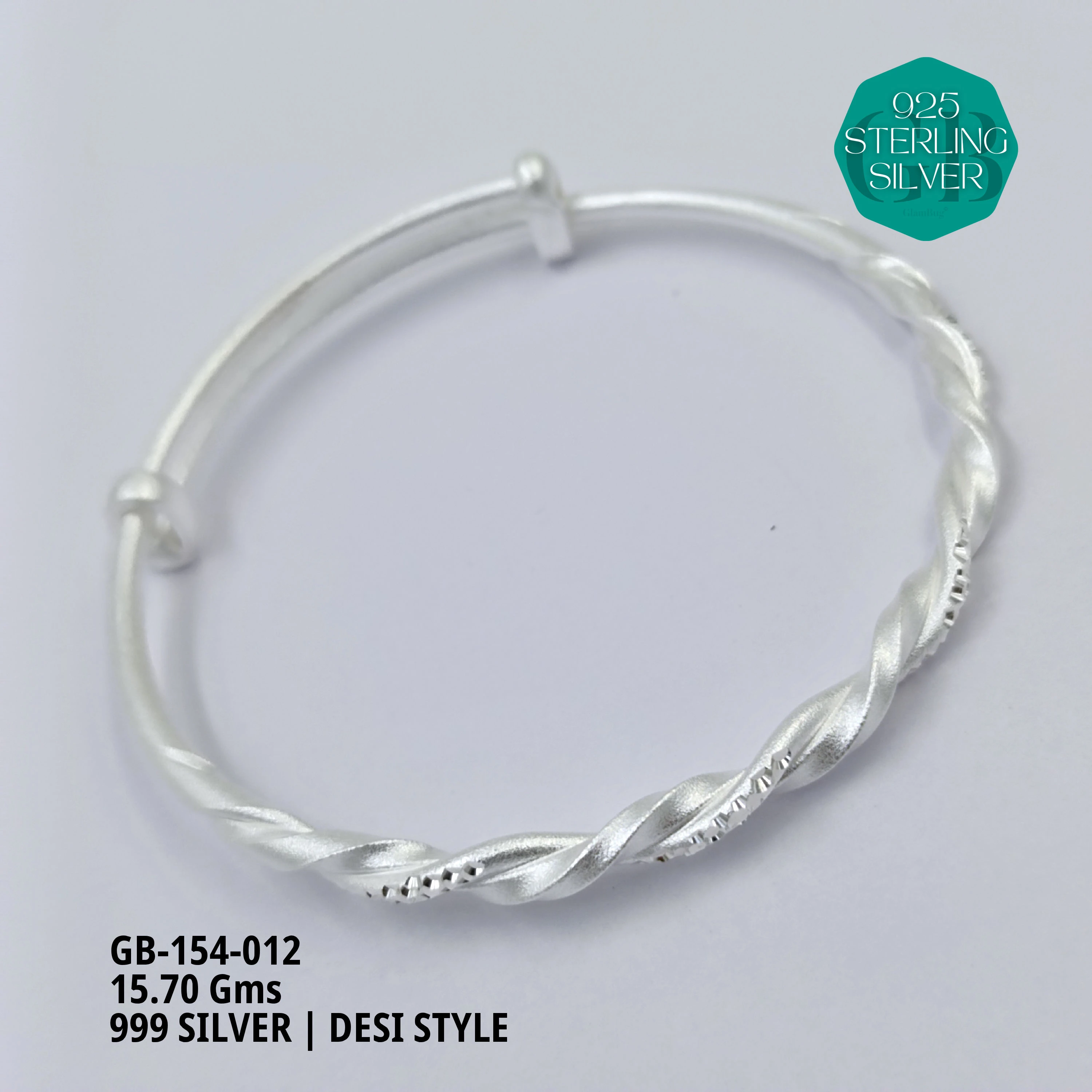 999 INDO ADJUSTABLE KADA - Premium 925 Silver Jewellery - SKU: GB-154-012 - Hyderabad Silver Importers