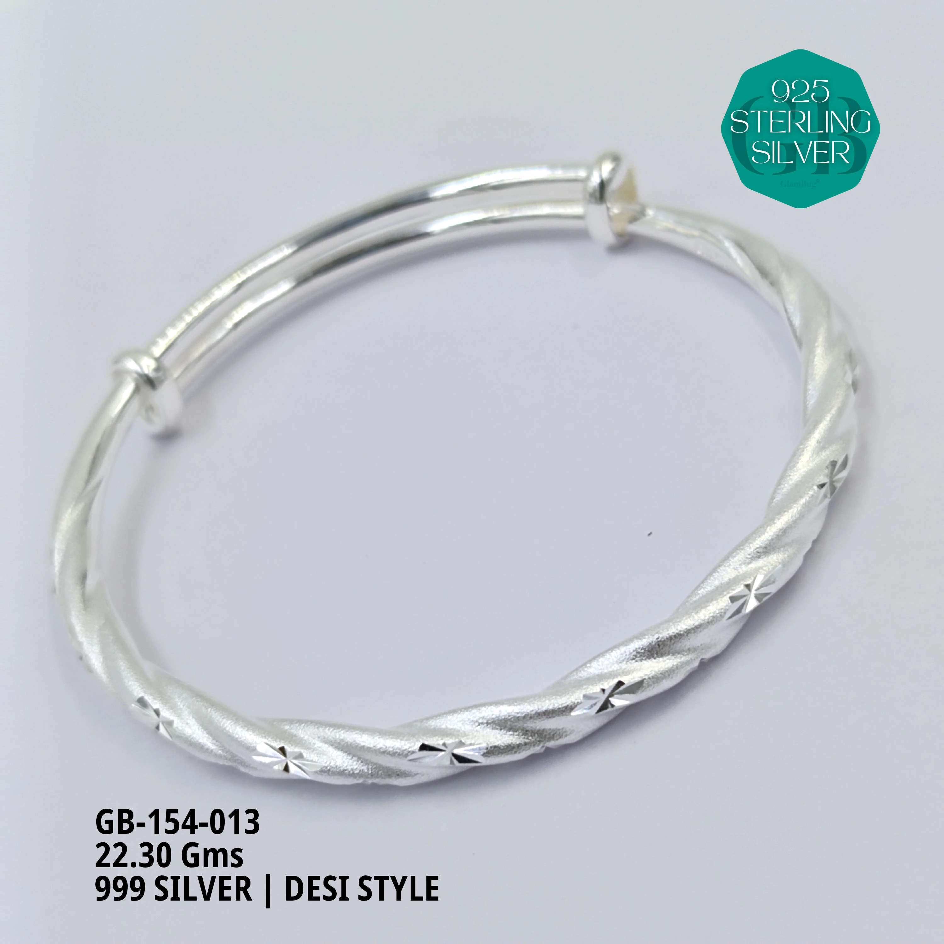 999 INDO ADJUSTABLE KADA - Premium 925 Silver Jewellery - SKU: GB-154-013 - Hyderabad Silver Importers