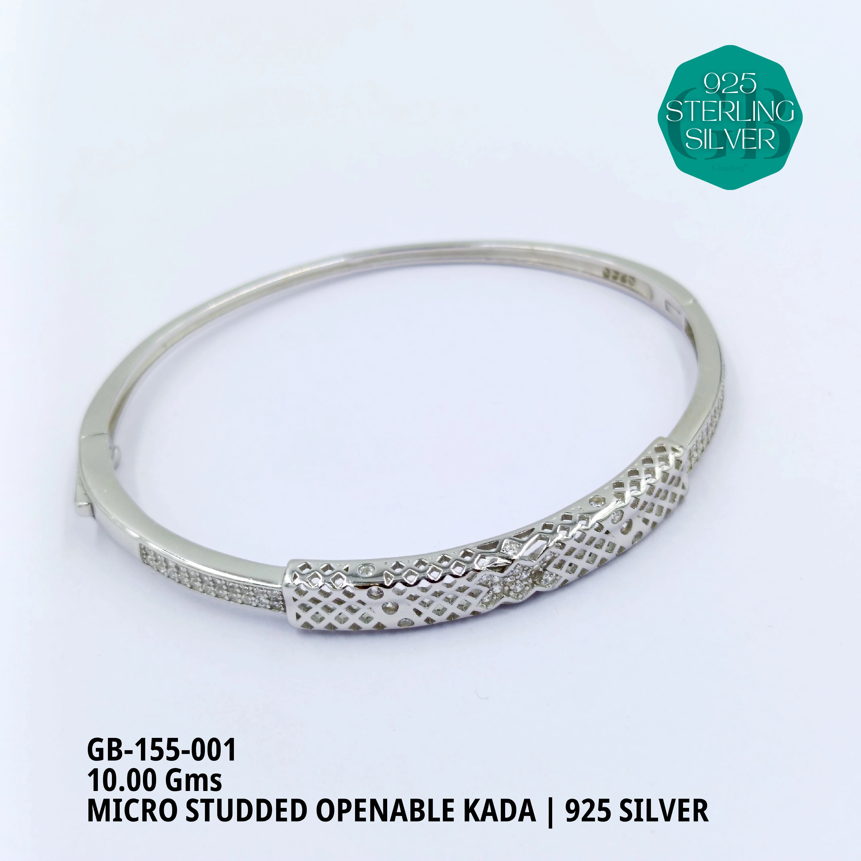 MICRO STUDDED KADA - Premium 925 Silver Jewellery - SKU: GB-155-001 - Hyderabad Silver Importers