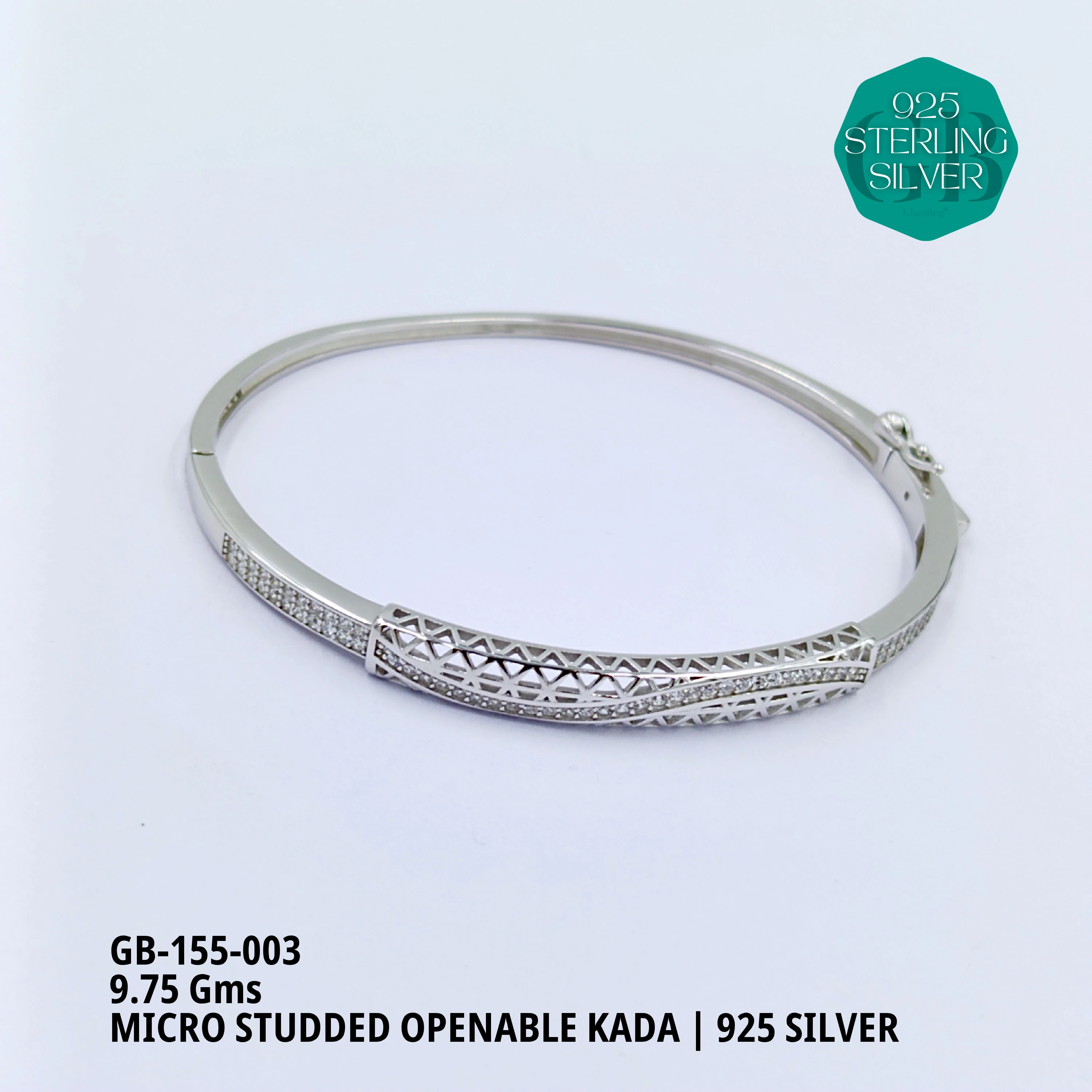 MICRO STUDDED KADA - Premium 925 Silver Jewellery - SKU: GB-155-003 - Hyderabad Silver Importers