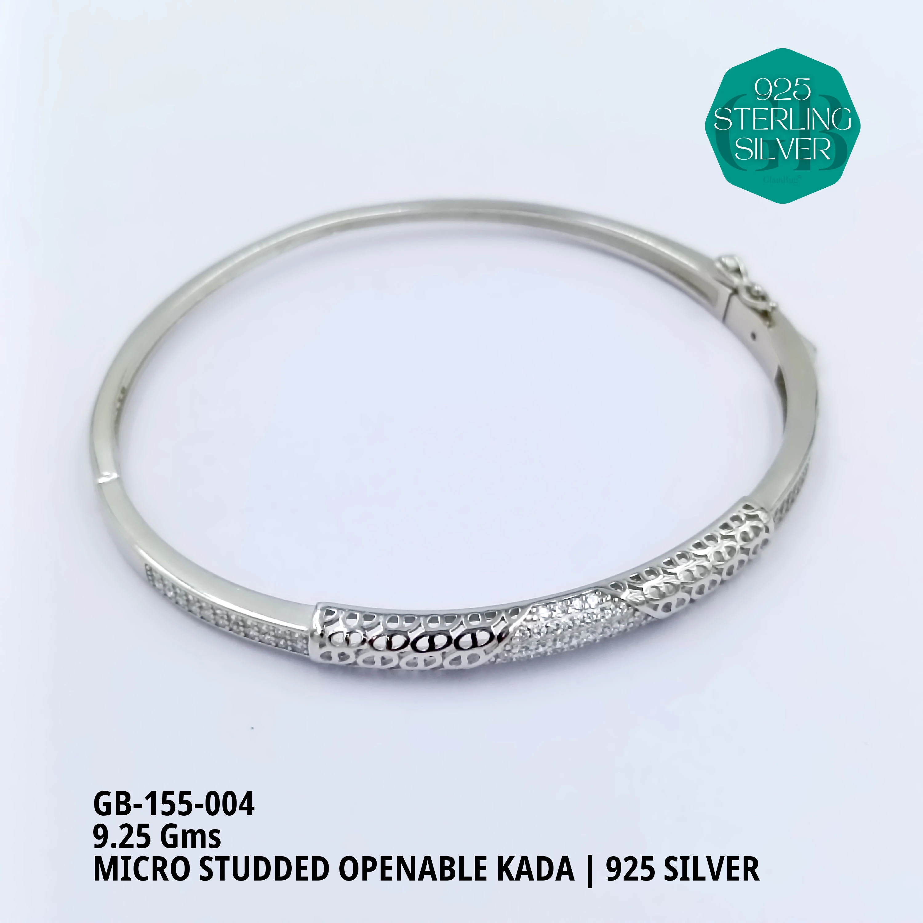 MICRO STUDDED KADA - Premium 925 Silver Jewellery - SKU: GB-155-004 - Hyderabad Silver Importers