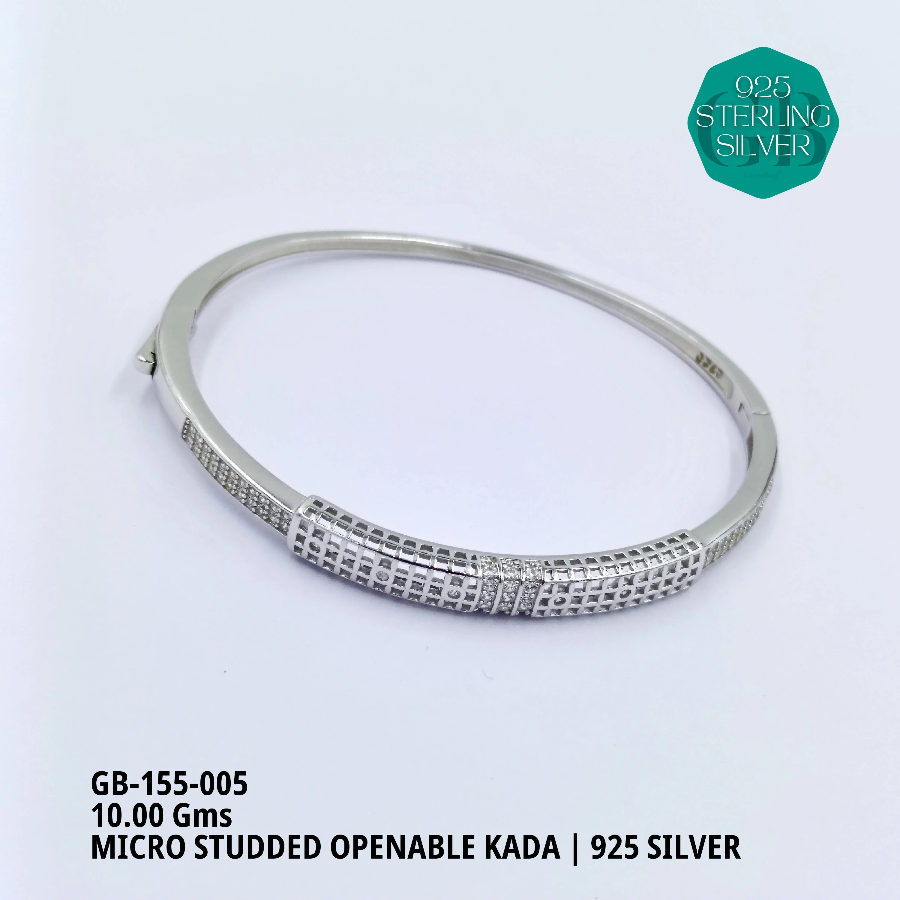 MICRO STUDDED KADA - Premium 925 Silver Jewellery - SKU: GB-155-005 - Hyderabad Silver Importers