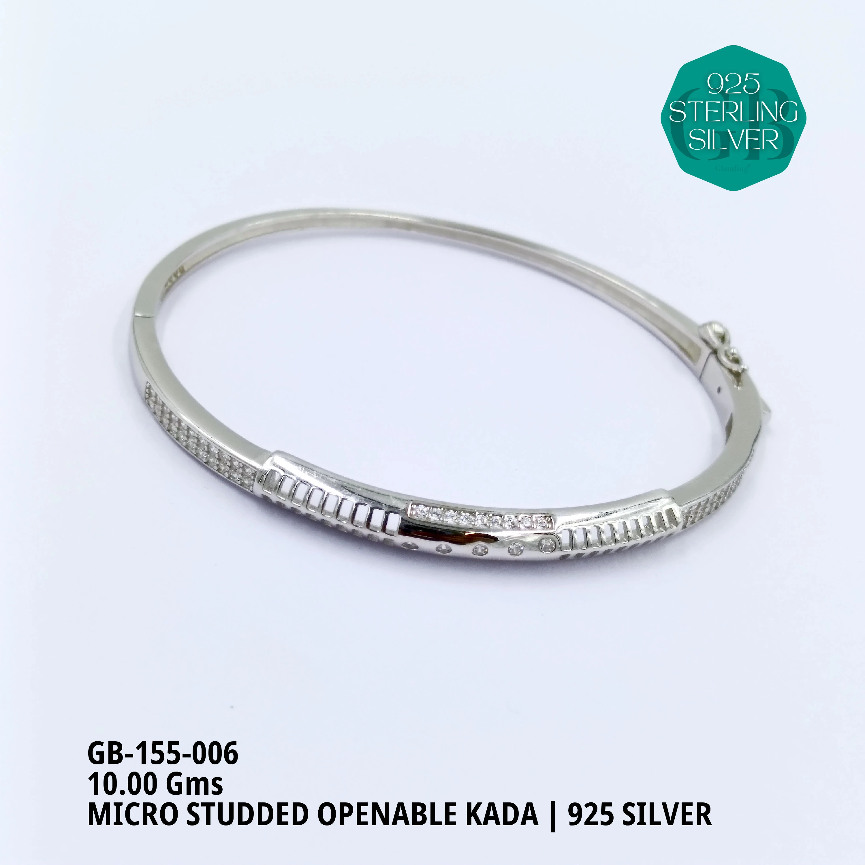 MICRO STUDDED KADA - Premium 925 Silver Jewellery - SKU: GB-155-006 - Hyderabad Silver Importers