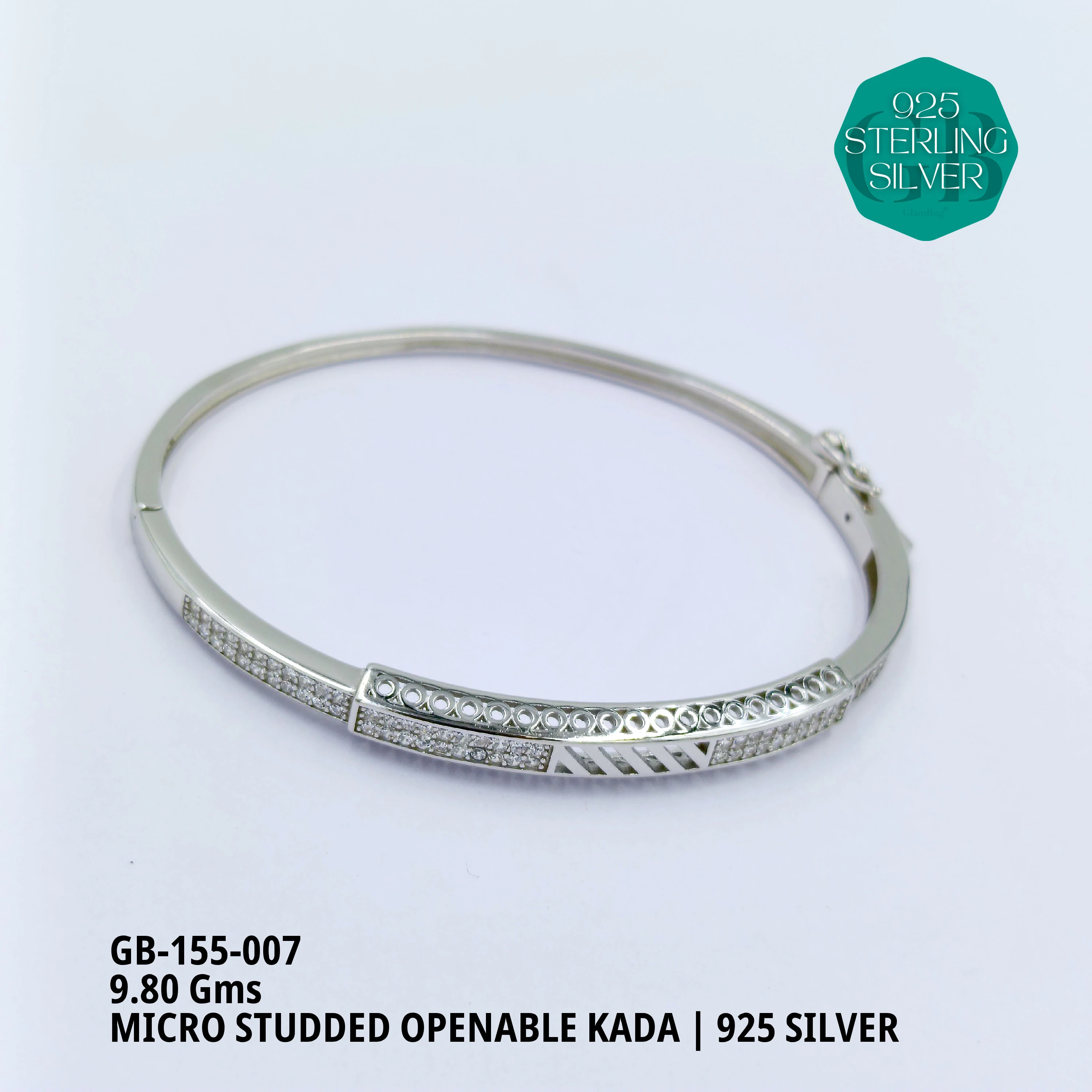 MICRO STUDDED KADA - Premium 925 Silver Jewellery - SKU: GB-155-007 - Hyderabad Silver Importers